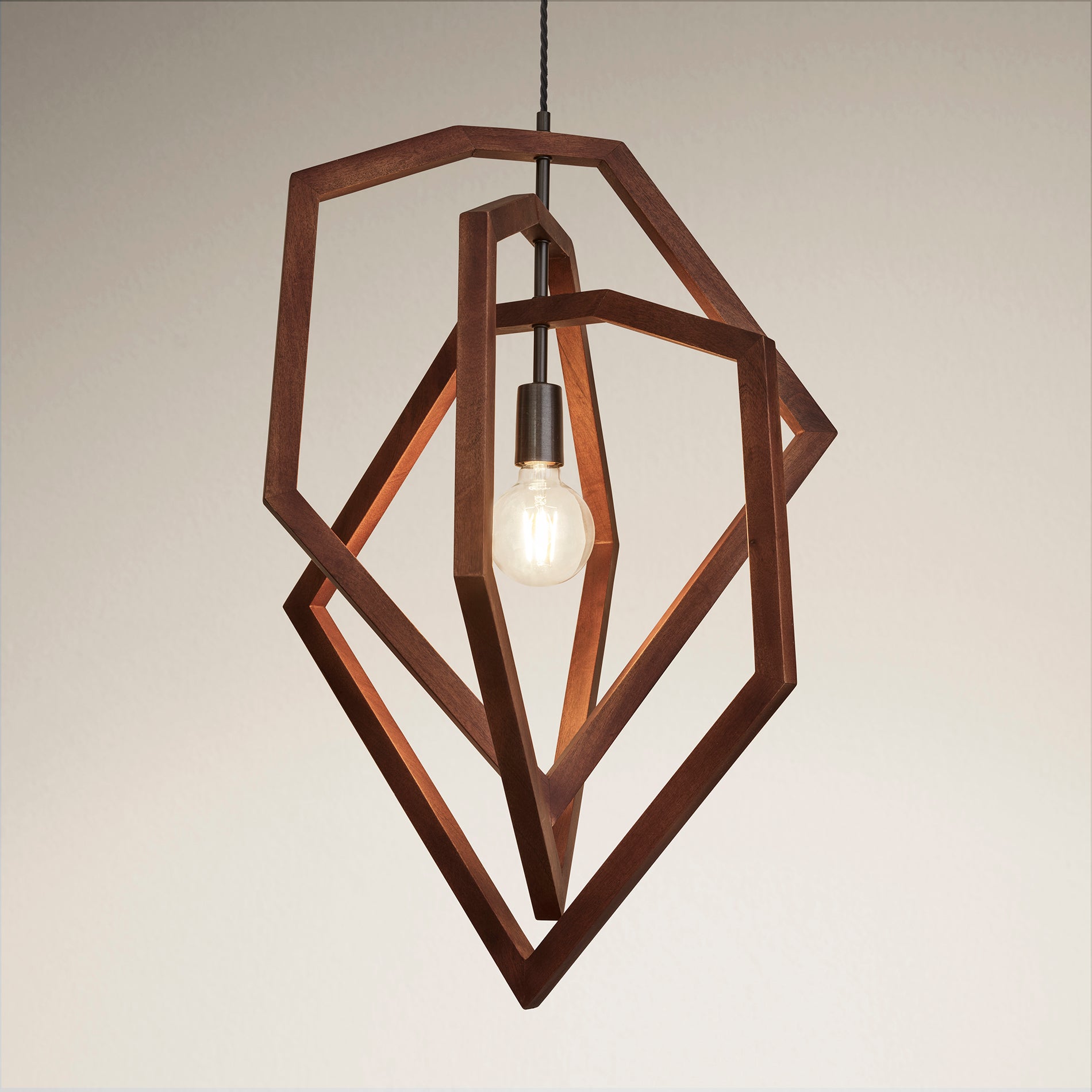 Wooden Geometric Ceiling Pendant Light - 20 inch - Polygon -  Walnut