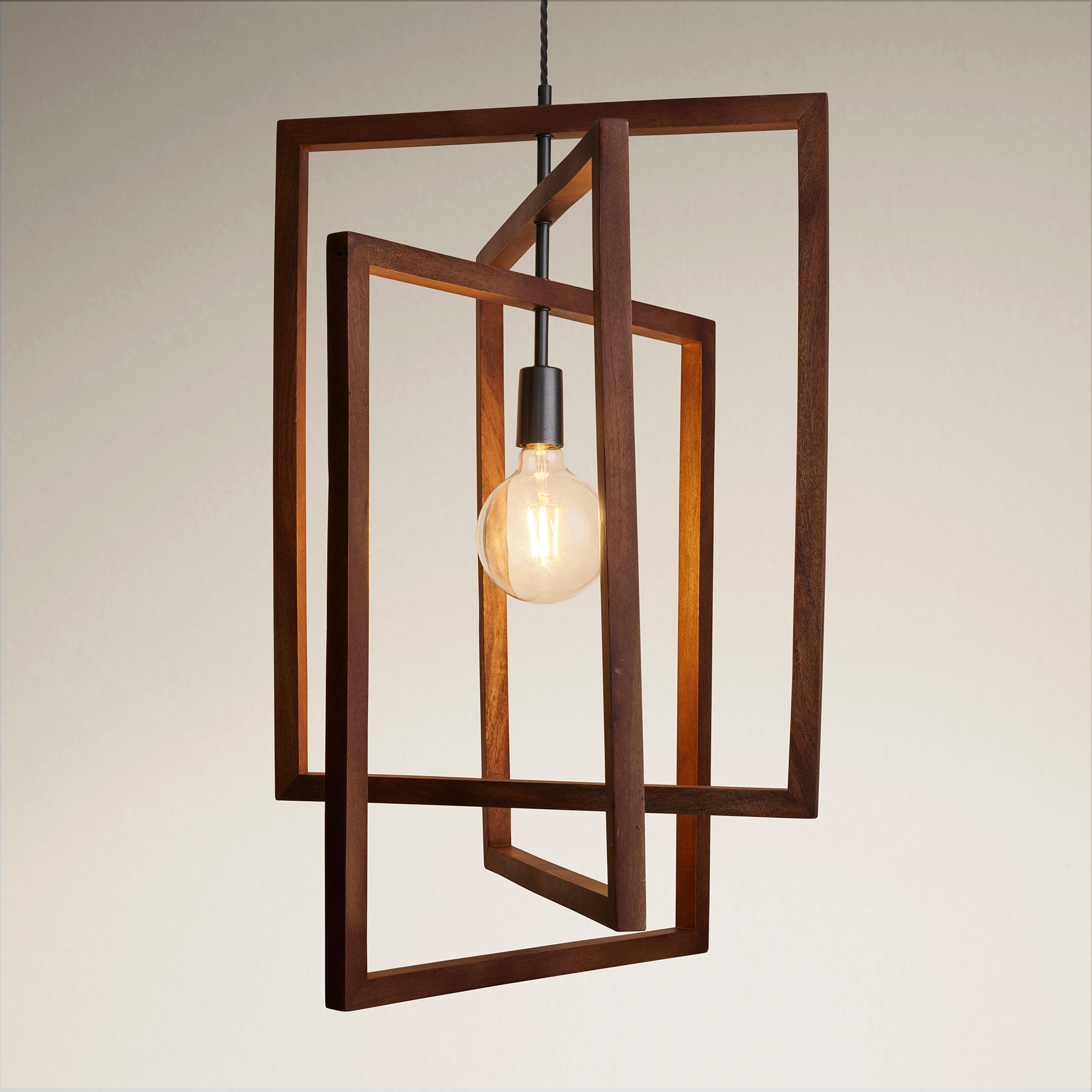 Wooden Geometric Ceiling Pendant Light - 20 inch - Rectangle - Walnut