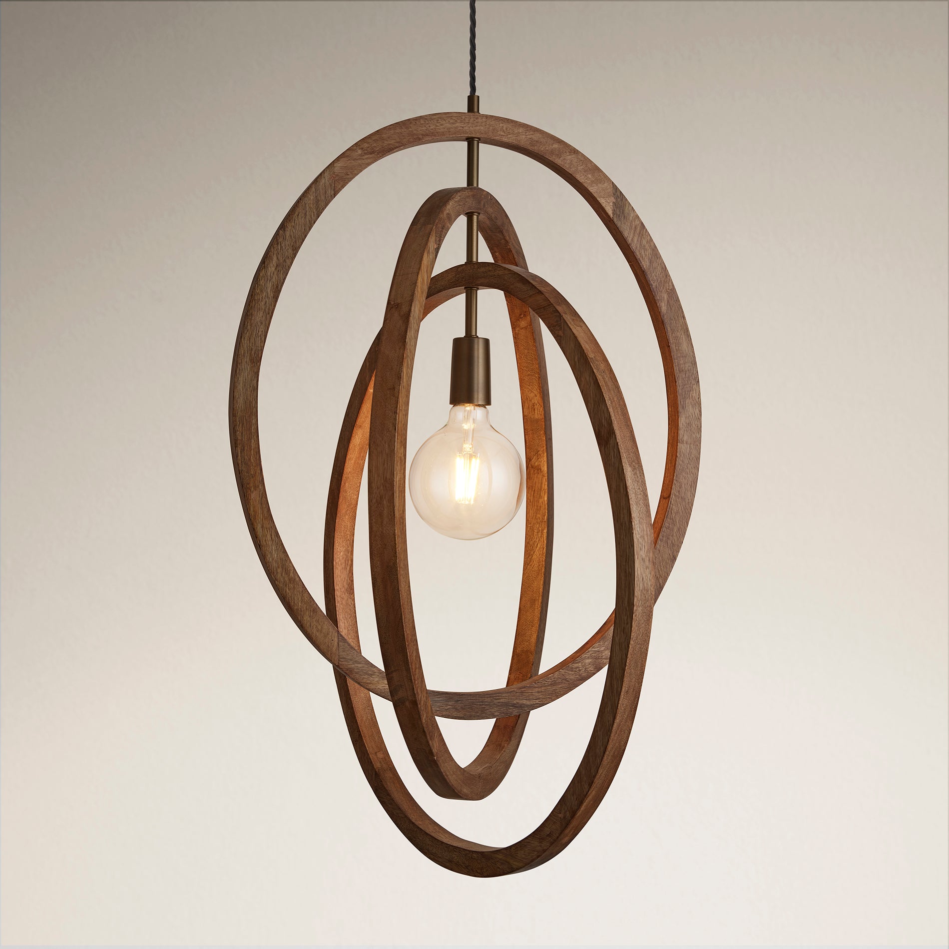 Wooden Geometric Ceiling Pendant Light - 20 inch - Oval - Natural