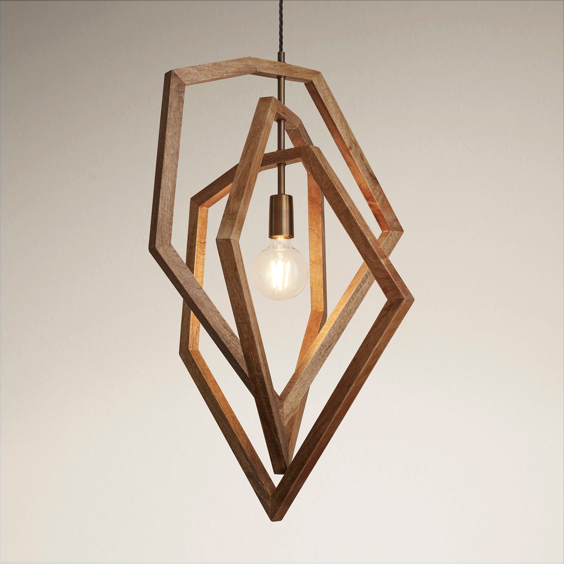 Wooden Geometric Ceiling Pendant Light - 20 inch - Polygon - Natural