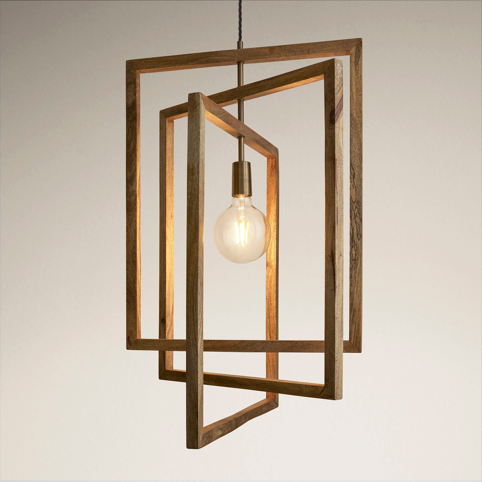 Wooden Geometric Ceiling Pendant Light - 20 inch - Rectangle - Natural