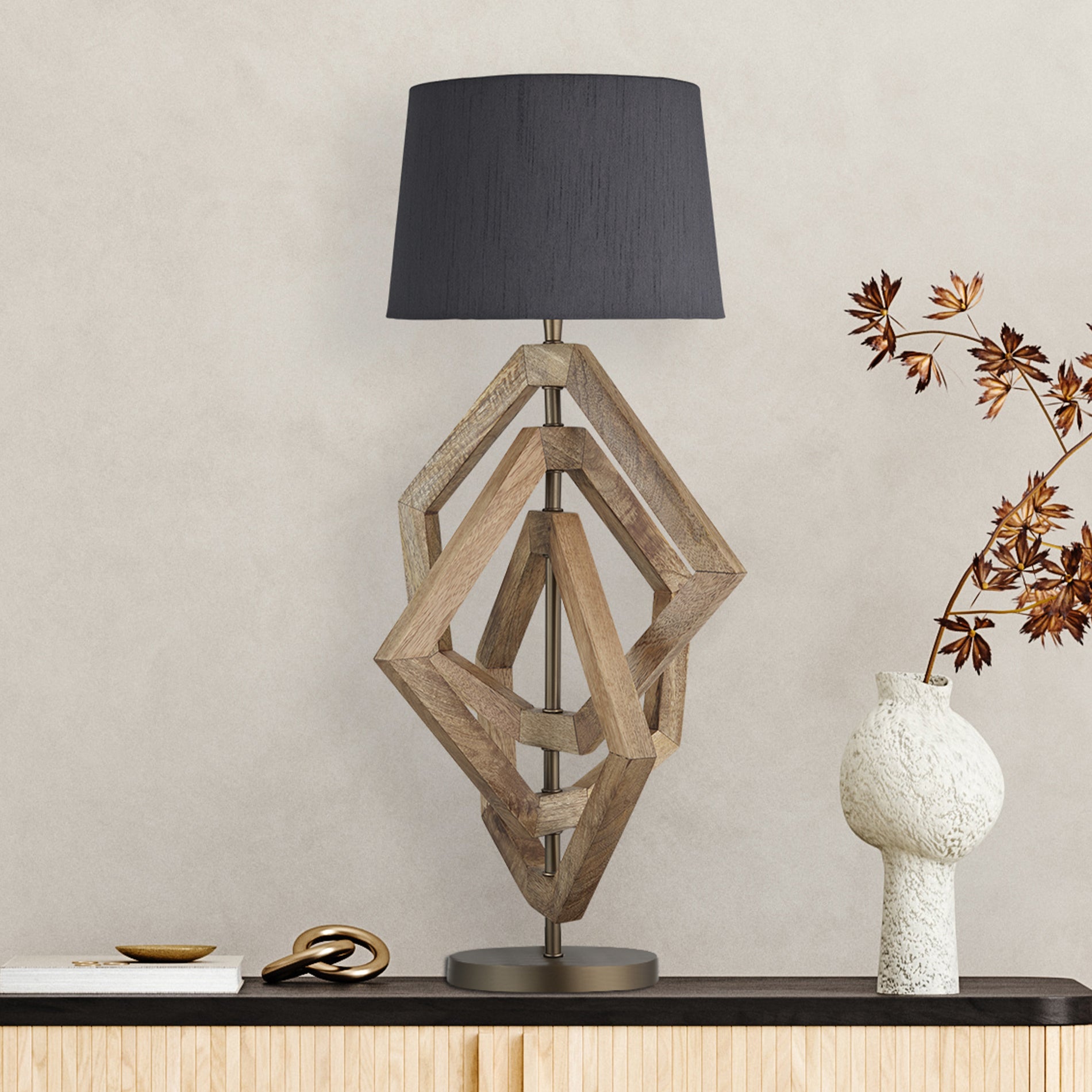 Wooden Geometric Polygon Table Lamp - Natural - Base Only