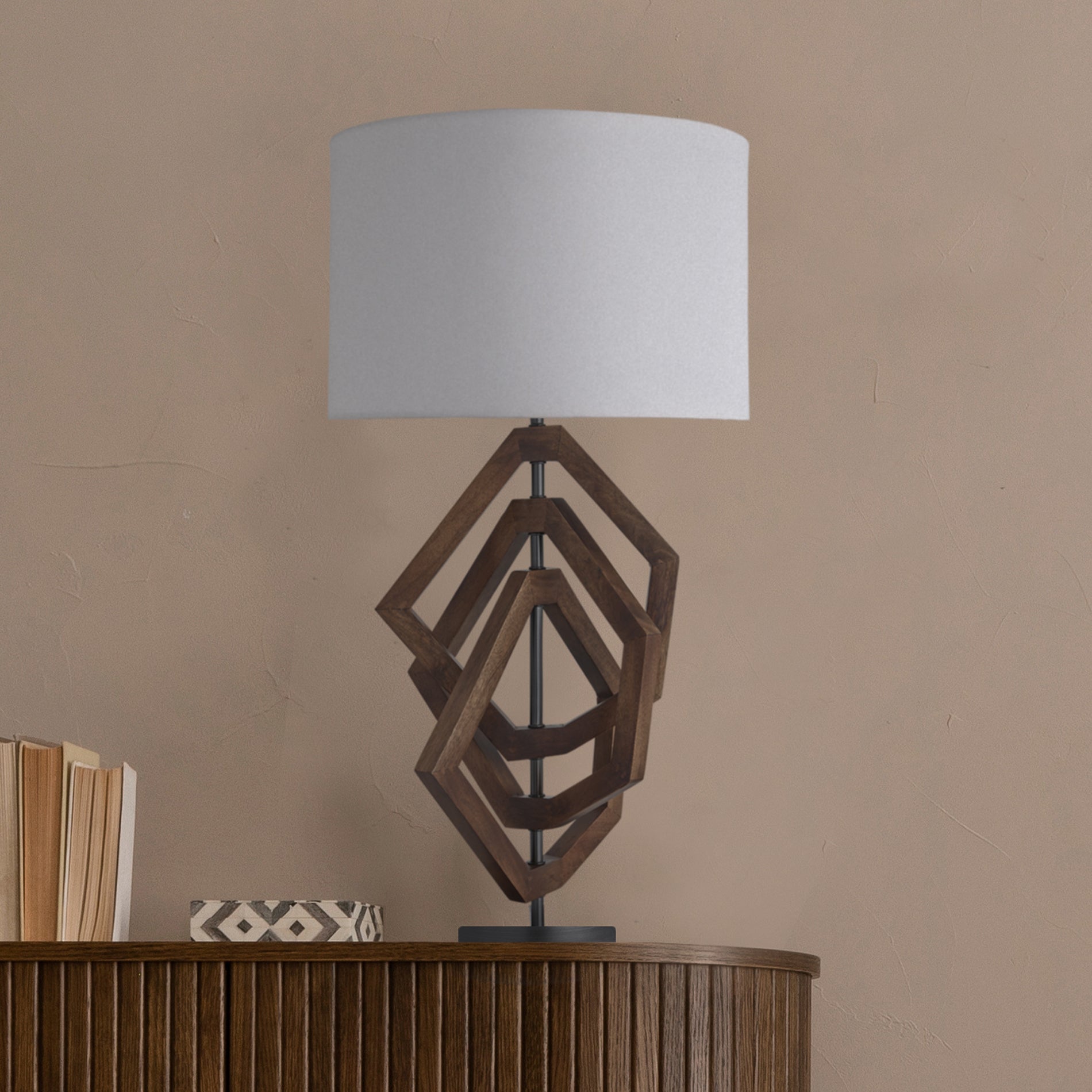 Wooden Geometric Polygon Table Lamp - Walnut - Base Only