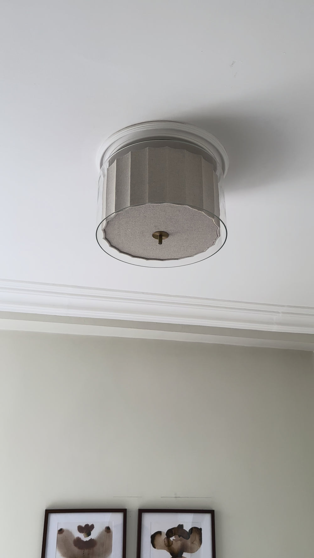 Bude Circular Flush Mount with Linen and Clear Glass shades