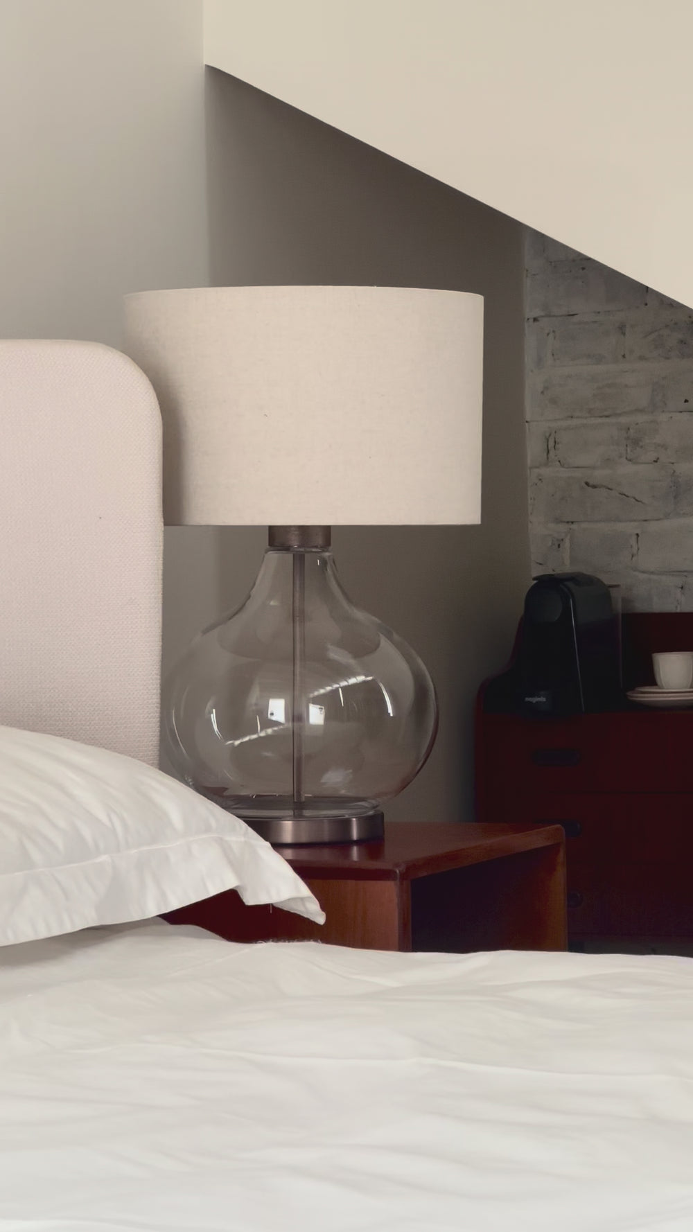 Knurled Glass Drop Table Lamp in Bronze, lit up