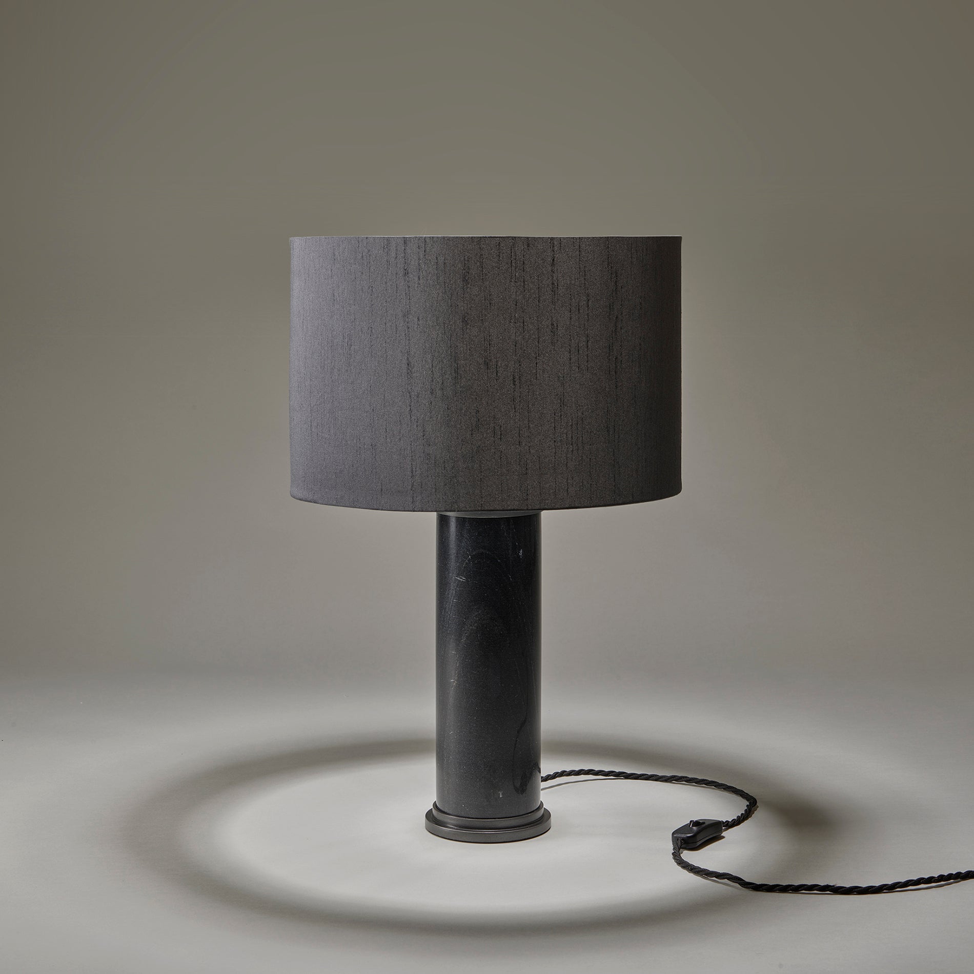 Marble Pillar Cylinder Table Lamp - Black & Pewter Industville