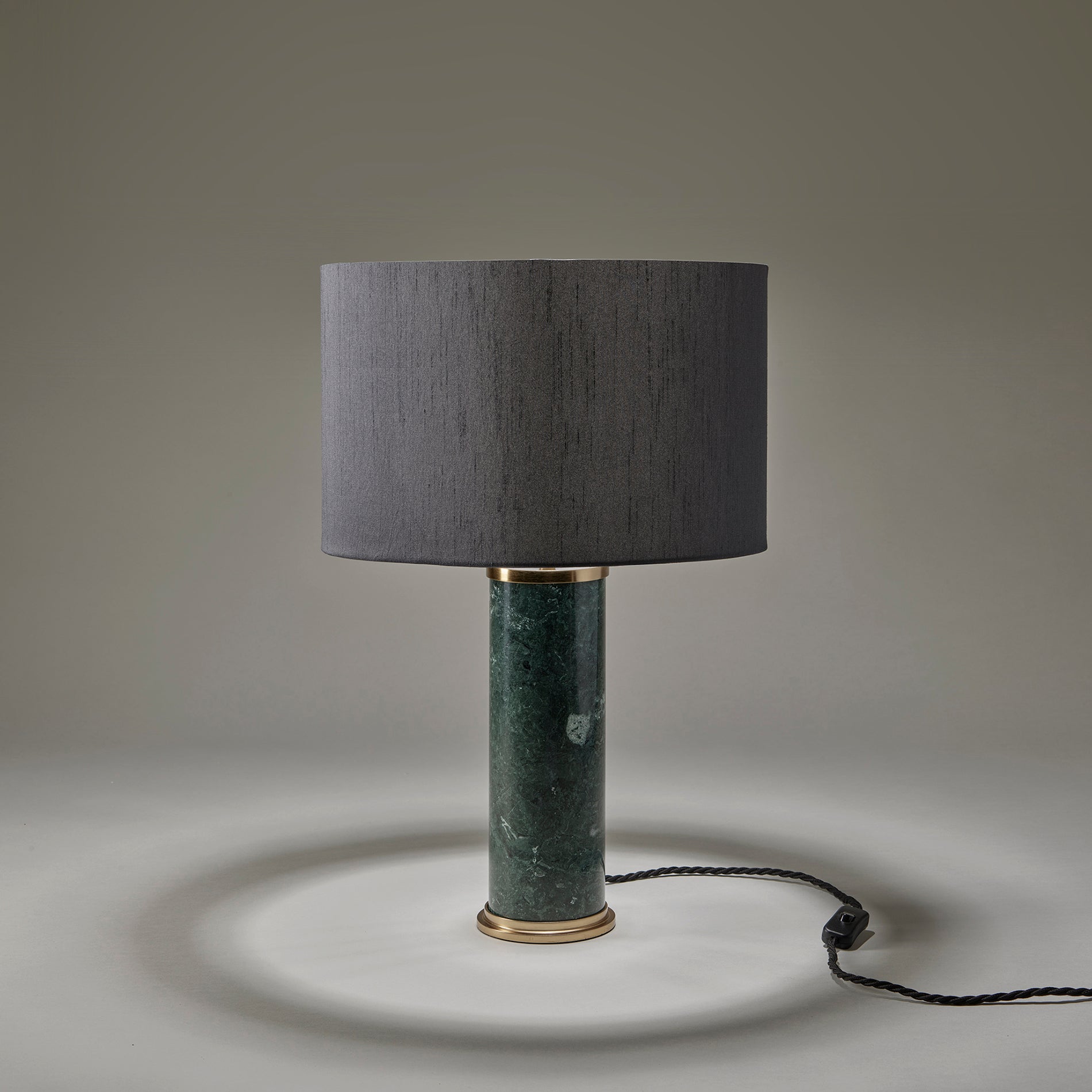Marble Pillar Cylinder Table Lamp - Green & Brass - Industville