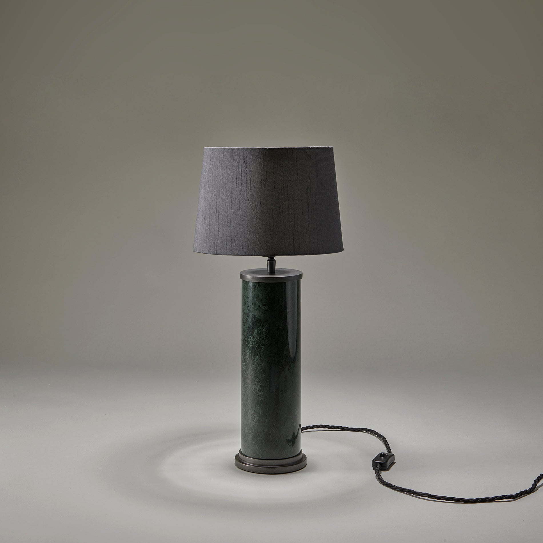 Marble Pillar Cylinder Table Lamp - Green & Pewter Industville
