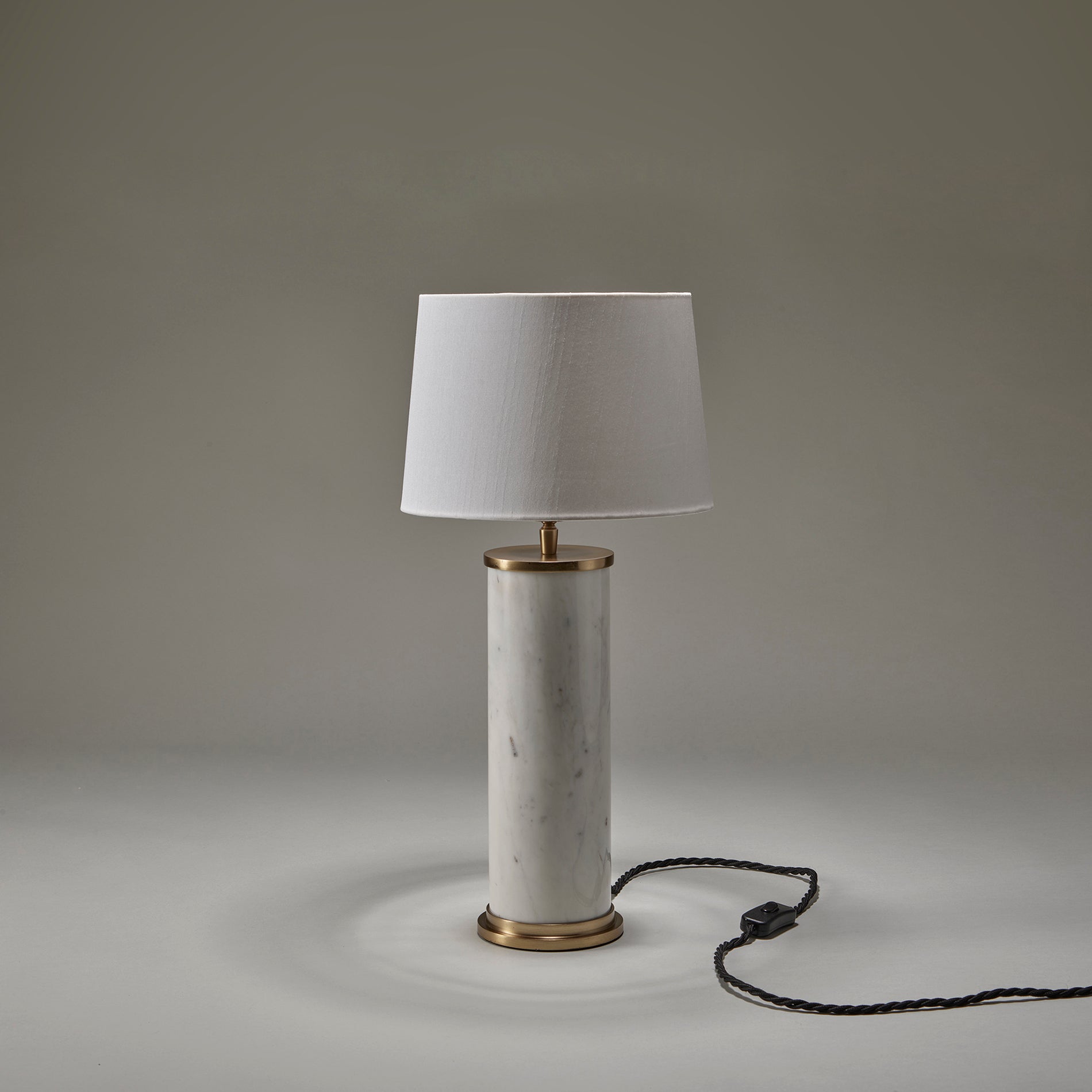 Marble Pillar Cylinder Table Lamp - White & Brass Industville