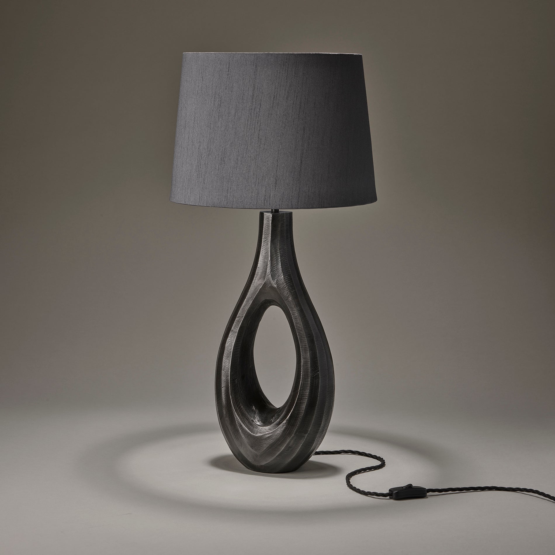 Ornate Ellipse Table Lamp - Pewter Industville