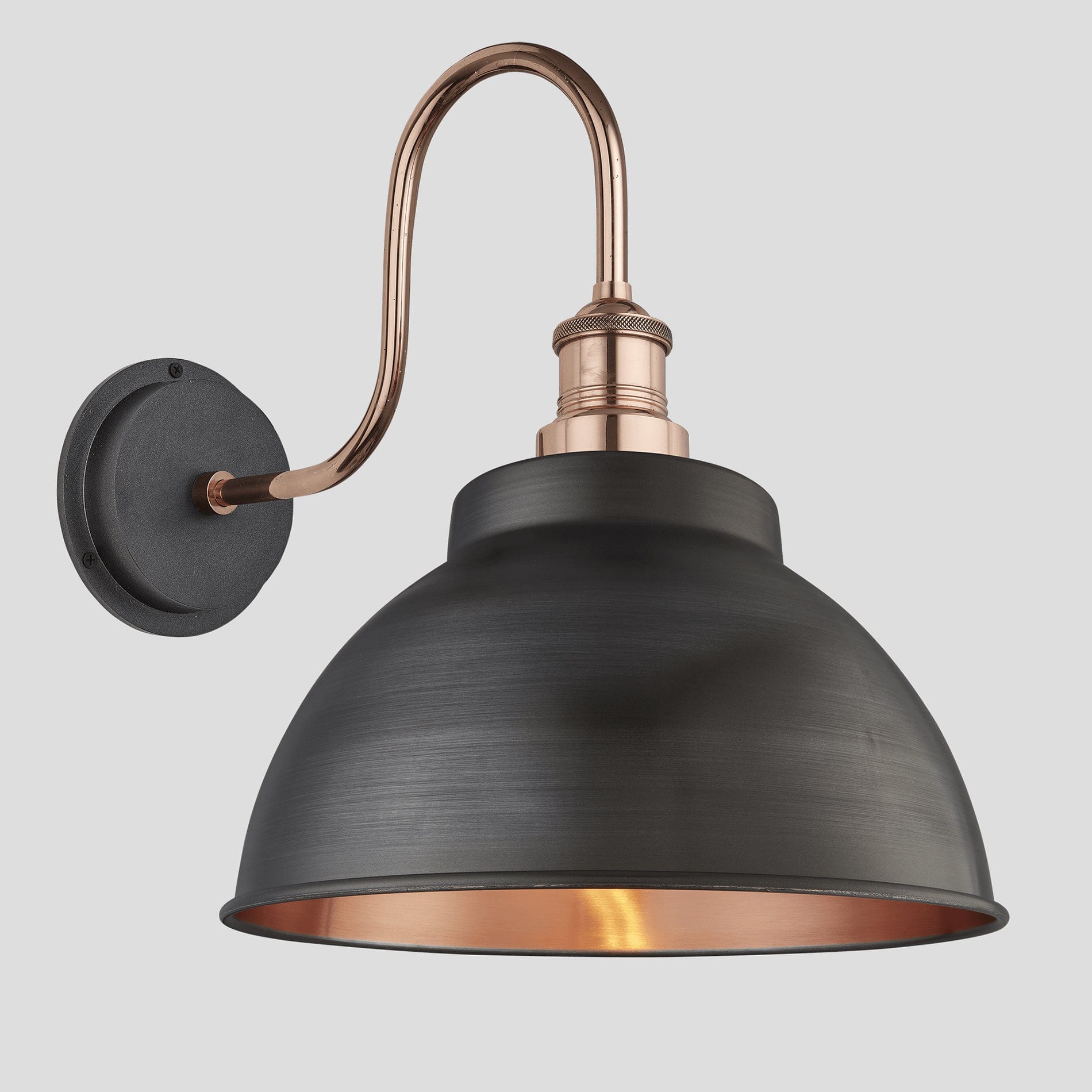 Swan Neck Outdoor & Bathroom Dome Wall Light - 13 Inch - Pewter & Copper Industville SN-IP65-DWL13-CP-CH