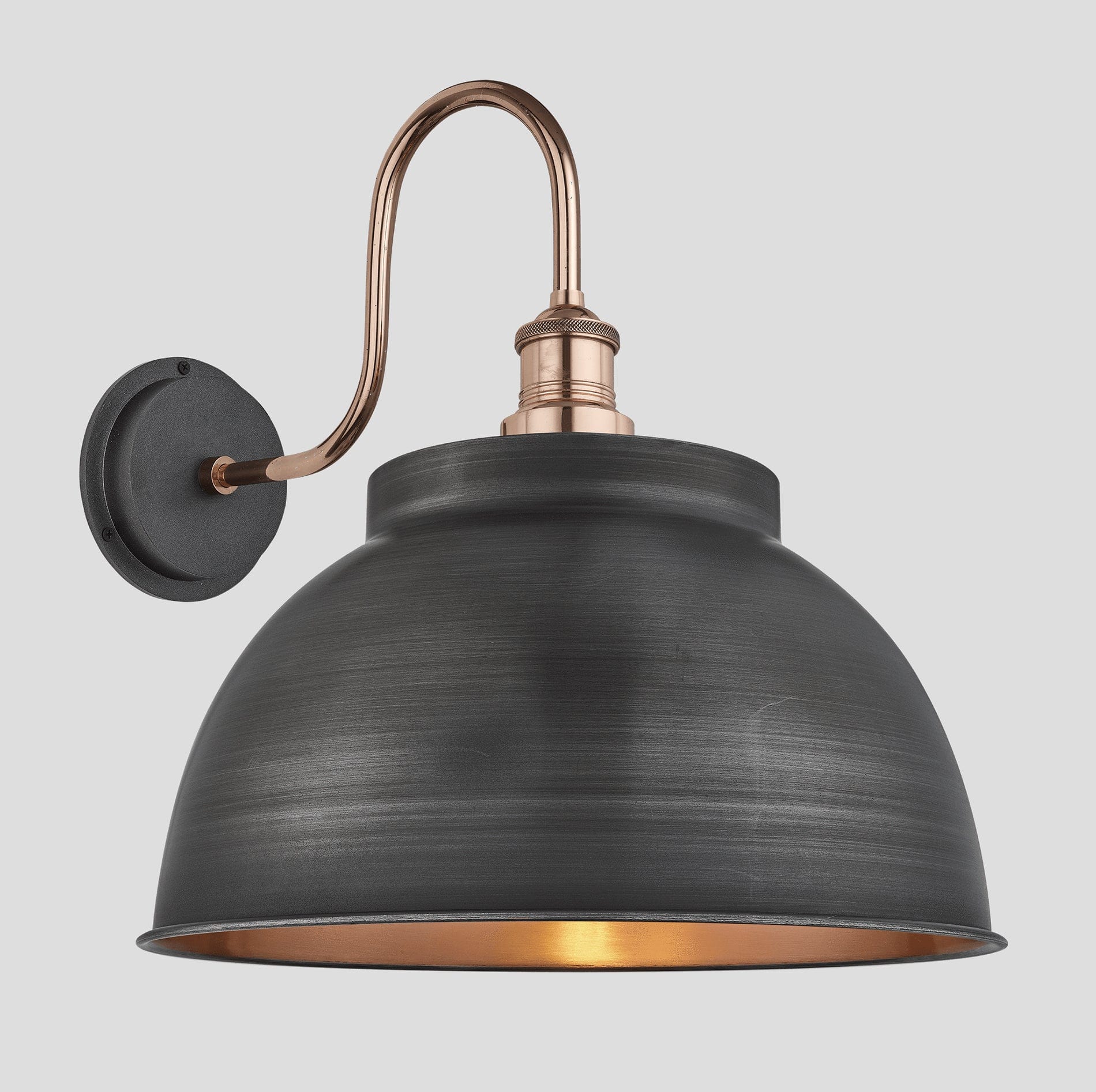 Swan Neck Outdoor & Bathroom Dome Wall Light - 17 Inch - Pewter & Copper Industville SN-IP65-DWL17-CP-CH