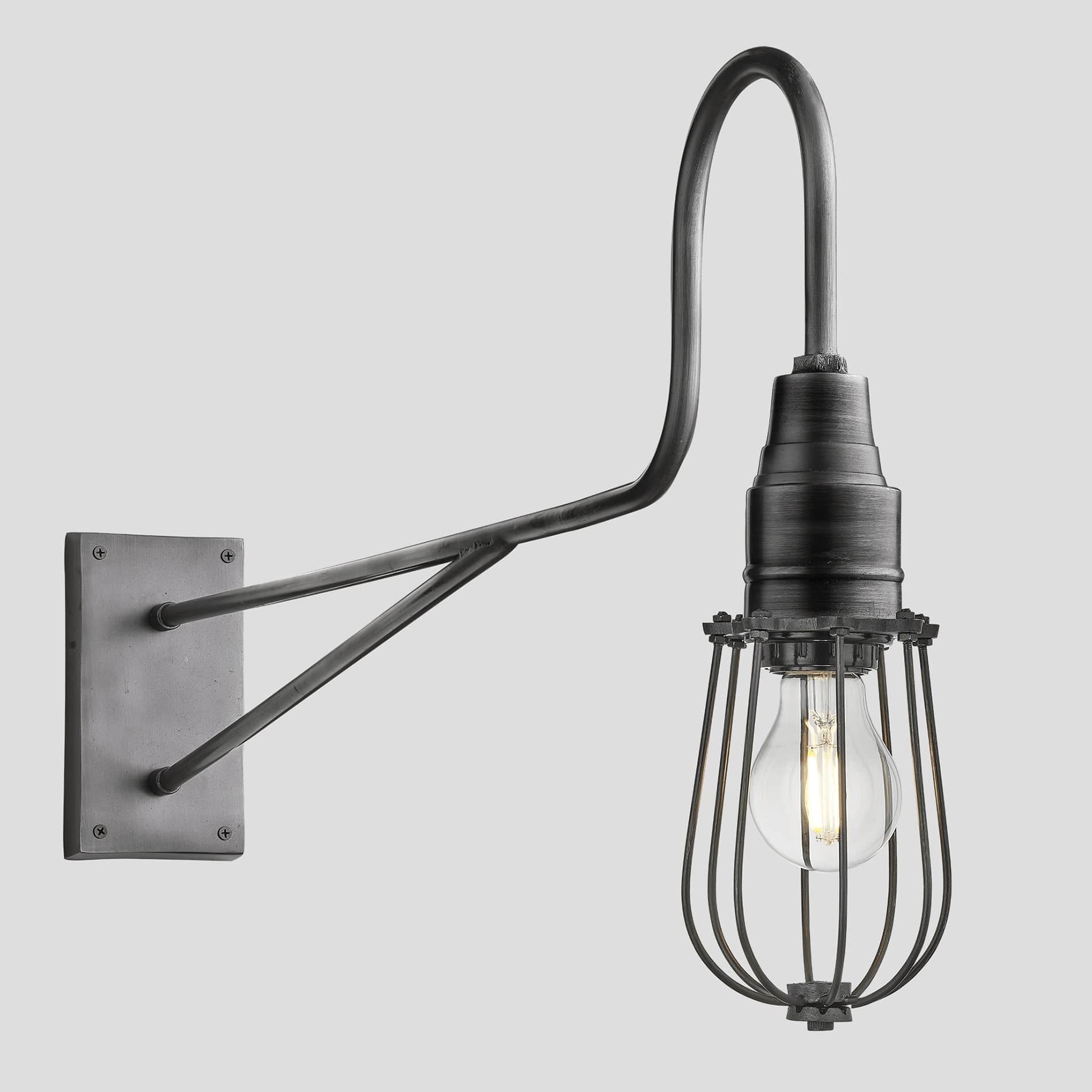 Long Arm Wire Cage Wall Light – 4 Inch – Pewter Industville LA-WCWL4-P-PH