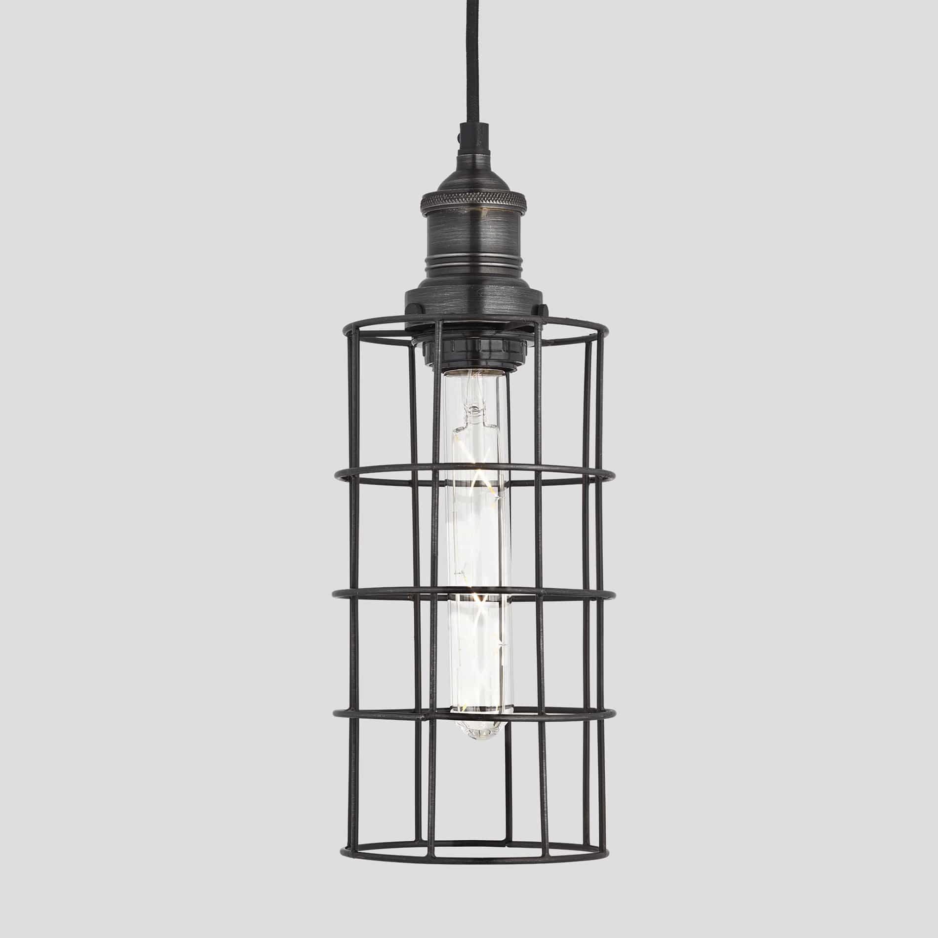 Brooklyn Wire Cage Pendant - 5 Inch - Pewter - Cylinder Industville BR-WCP5-P-CY-PH