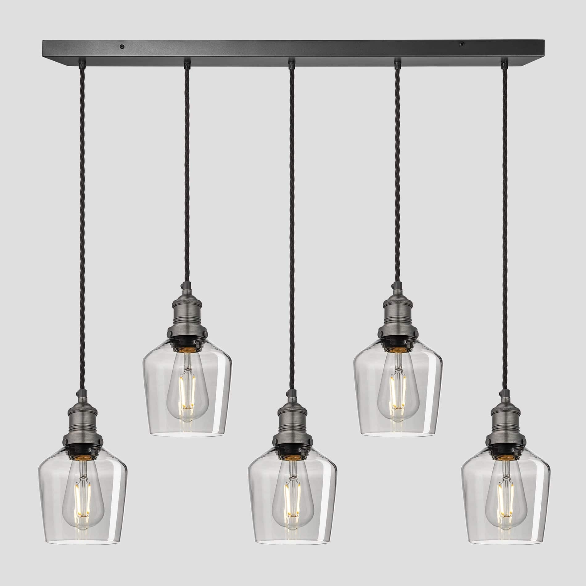 Brooklyn Tinted Glass Schoolhouse 5 Wire Cluster Lights - 5.5 inch - Smoke Grey Industville BR-TGL-SH5-5WCL-SG-PH
