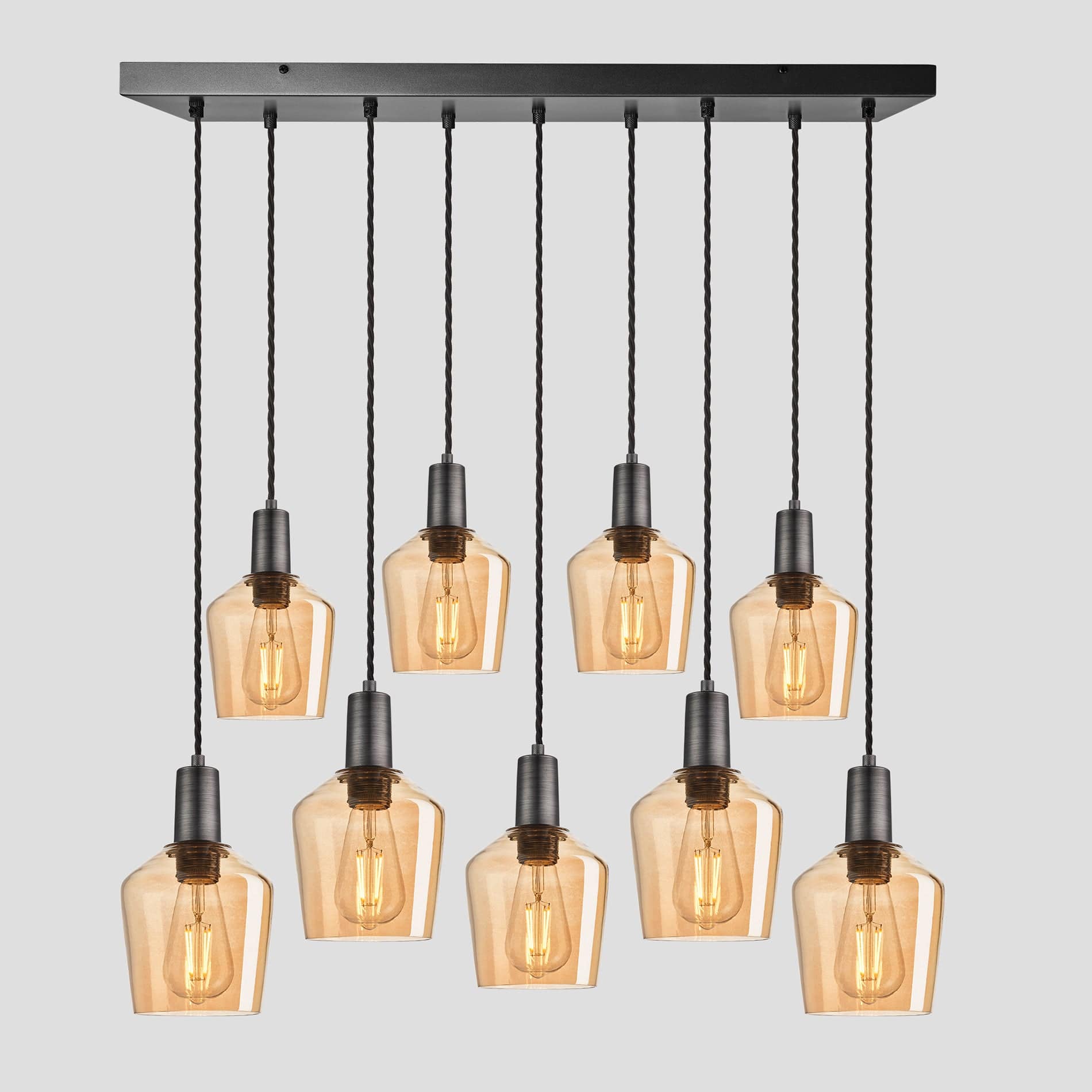 Sleek Tinted Glass Schoolhouse 9 Wire Cluster Lights - 5.5 inch - Amber Industville SL-TGL-SH5-9WCL-A-PH