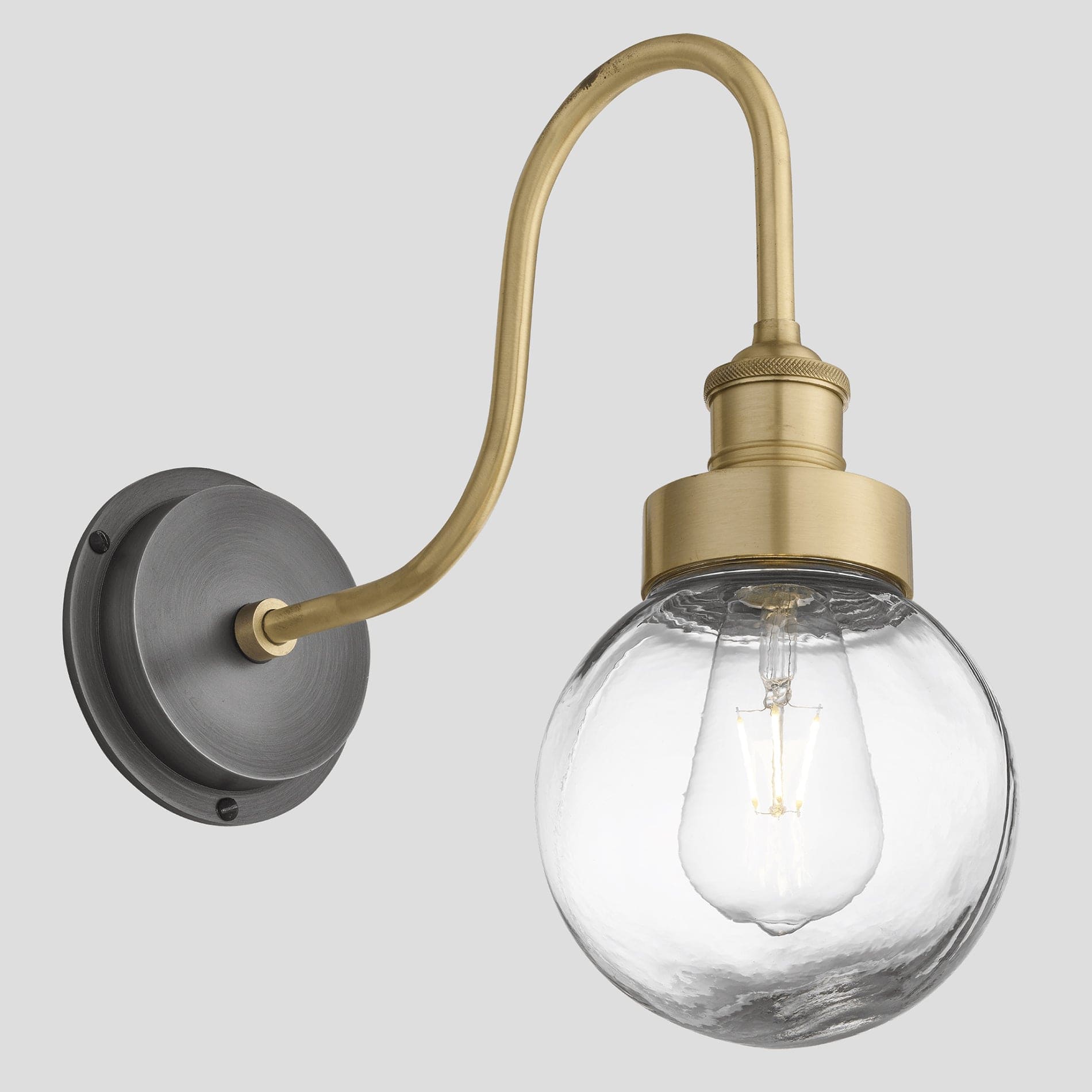 Swan Neck Outdoor & Bathroom Wall Light - Brass - Globe Glass Industville SN-IP65-WL-B-GLG