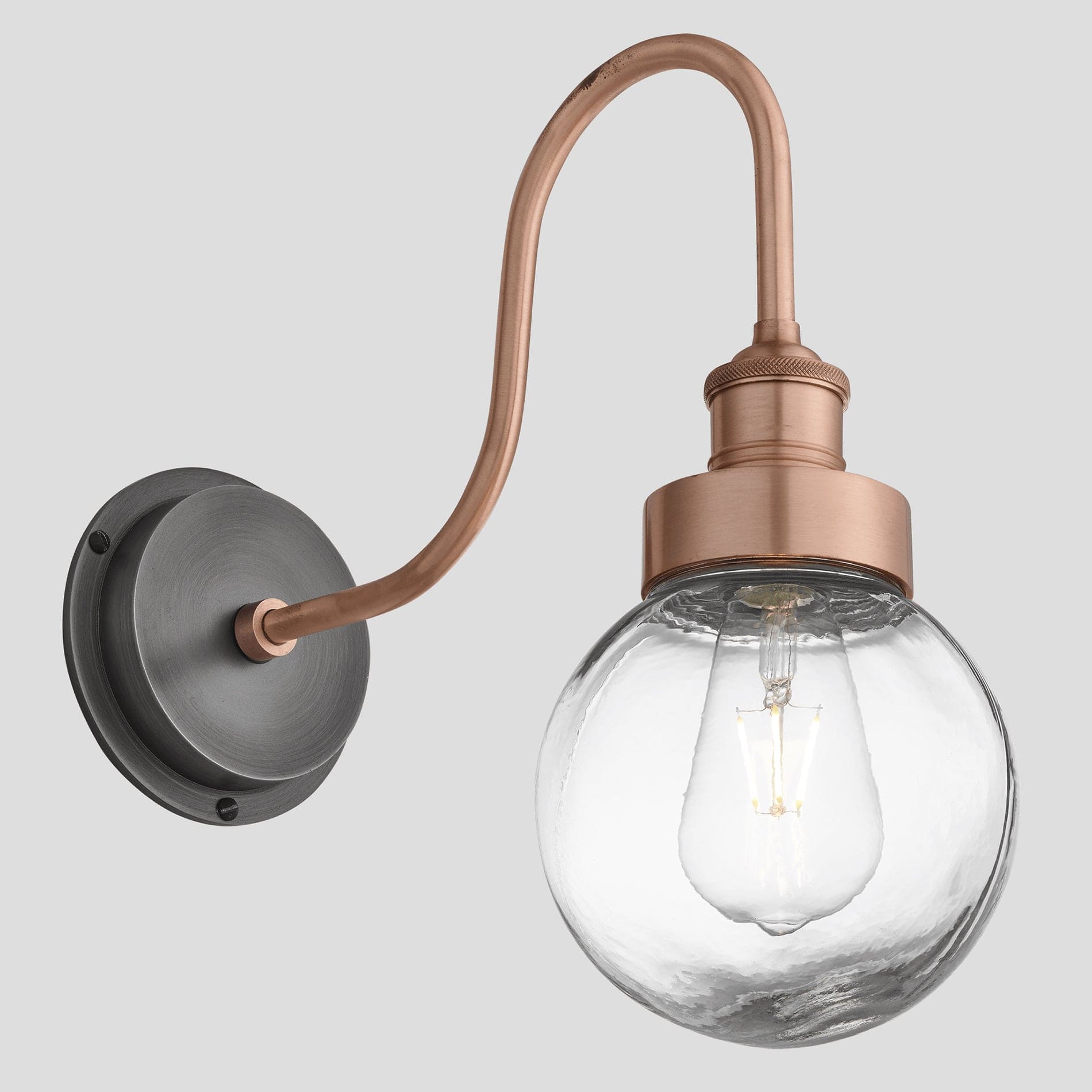 Swan Neck Outdoor & Bathroom Wall Light - Copper - Globe Glass Industville SN-IP65-WL-C-GLG
