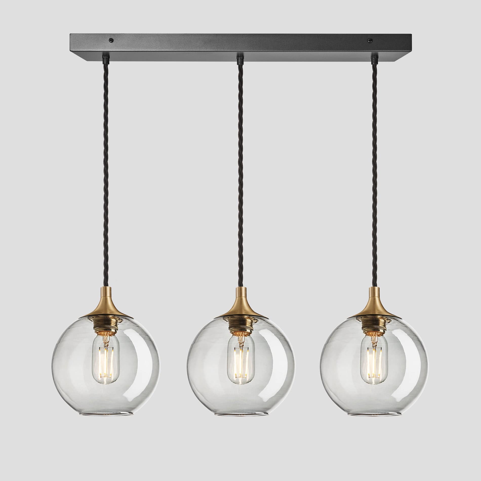 Chelsea Tinted Glass Globe 3 Wire Cluster Lights - 7 inch - Smoke Grey Industville CH-TGL-GL7-3WCL-SG-BH