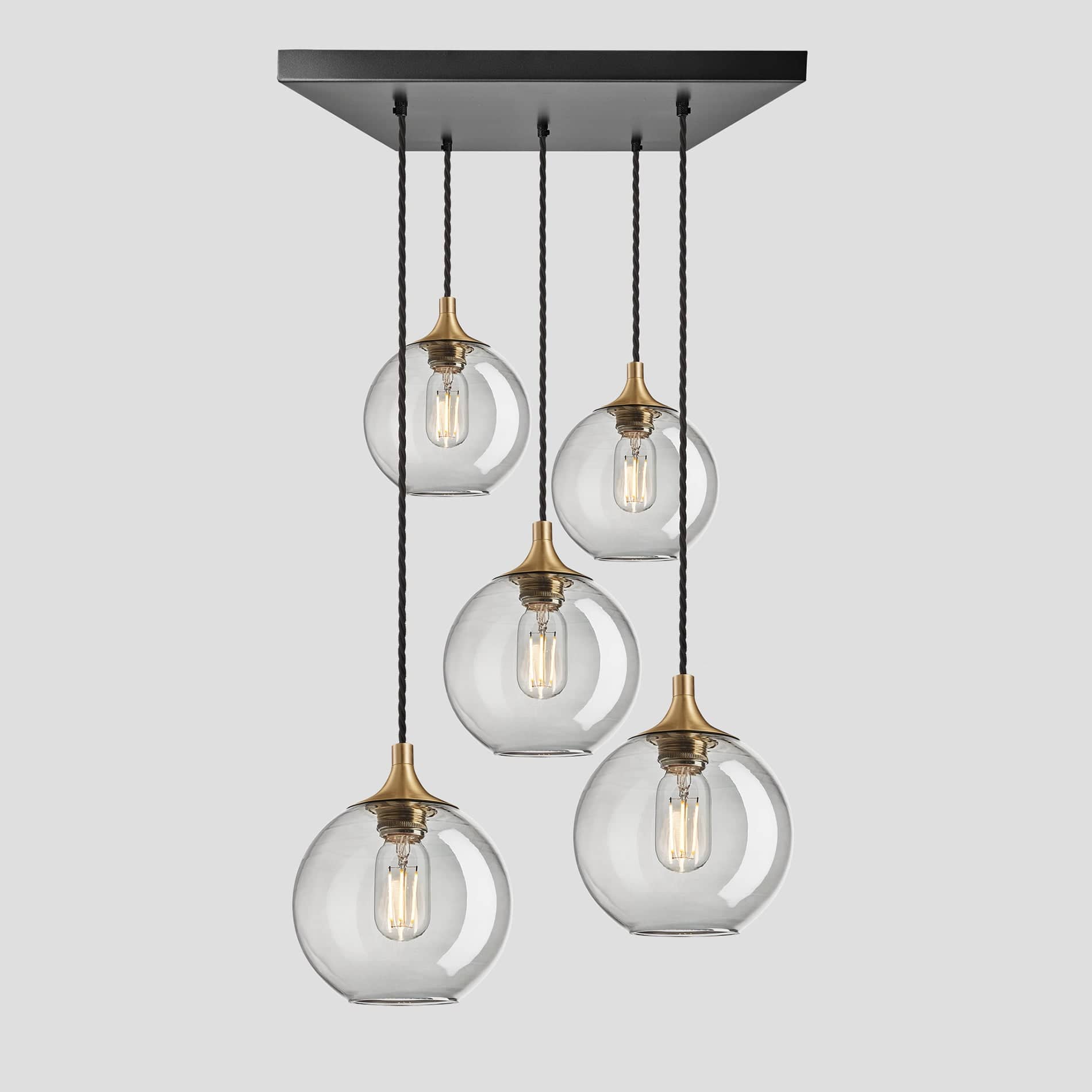 Chelsea Tinted Glass Globe 5 Wire Square Cluster Lights - 7 inch - Smoke Grey Industville CH-TGL-GL7-5WSQCL-SG-BH