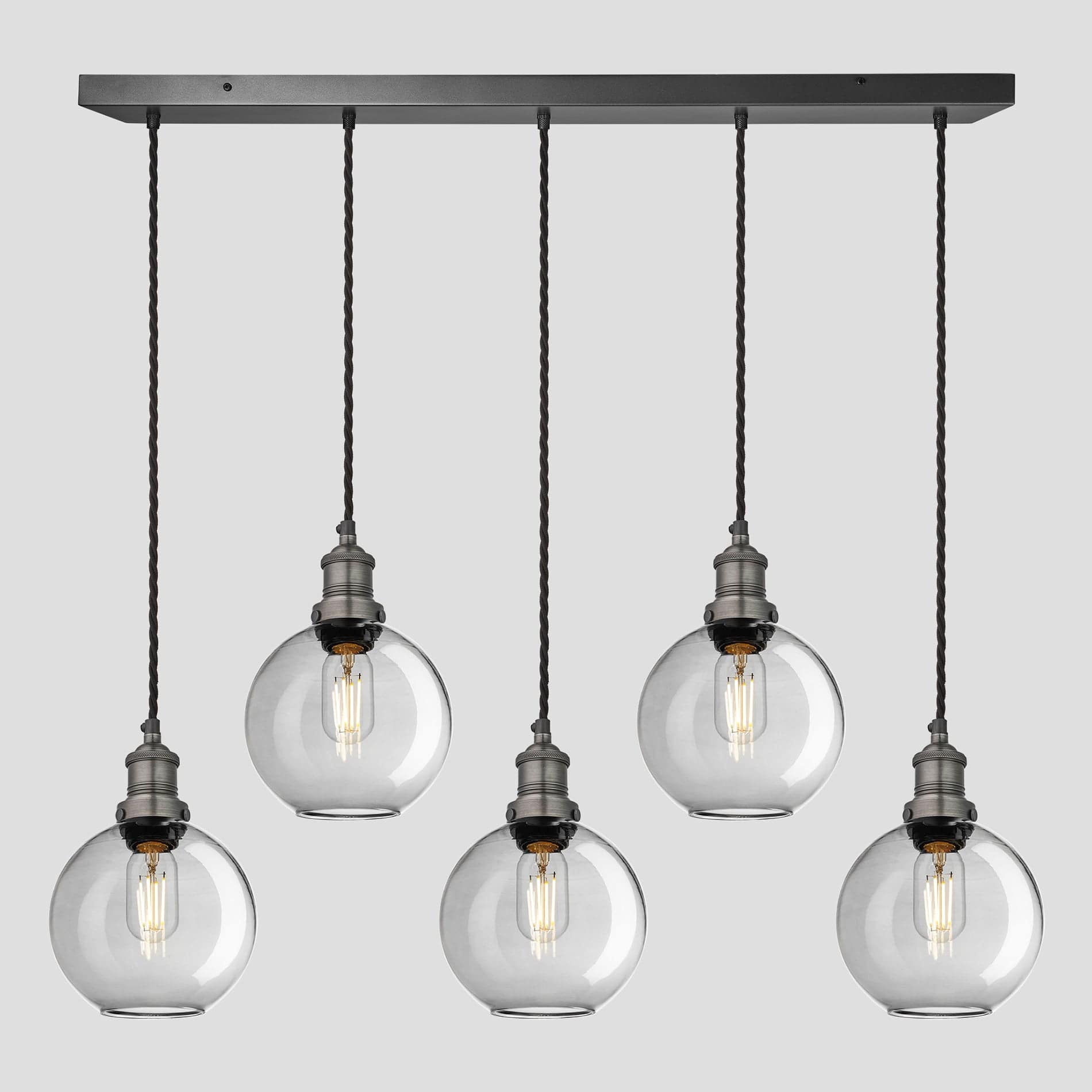 Brooklyn Tinted Glass Globe 5 Wire Cluster Lights - 7 inch - Smoke Grey Industville BR-TGL-GL7-5WCL-SG-PH