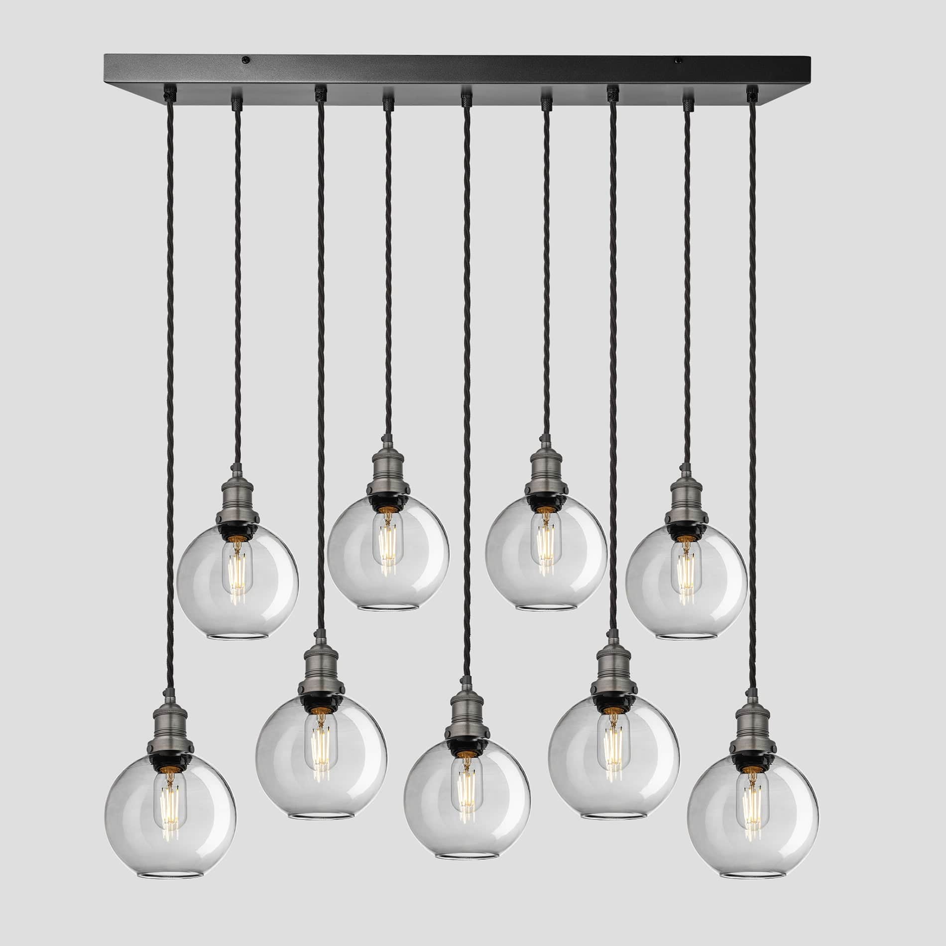 Brooklyn Tinted Glass Globe 9 Wire Cluster Lights - 7 inch - Smoke Grey Industville BR-TGL-GL7-9WCL-SG-PH