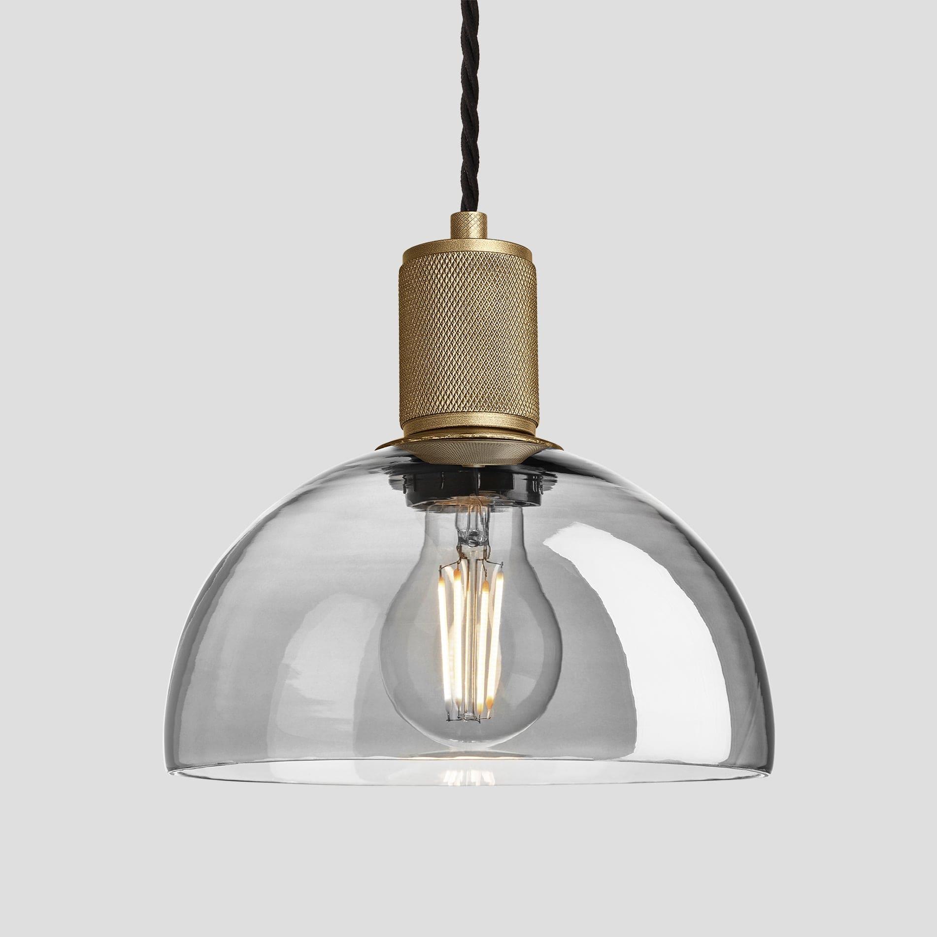 Knurled Tinted Glass Dome Pendant Light - 8 Inch - Smoke Grey Industville KN-TGL-DP8-SG-BH