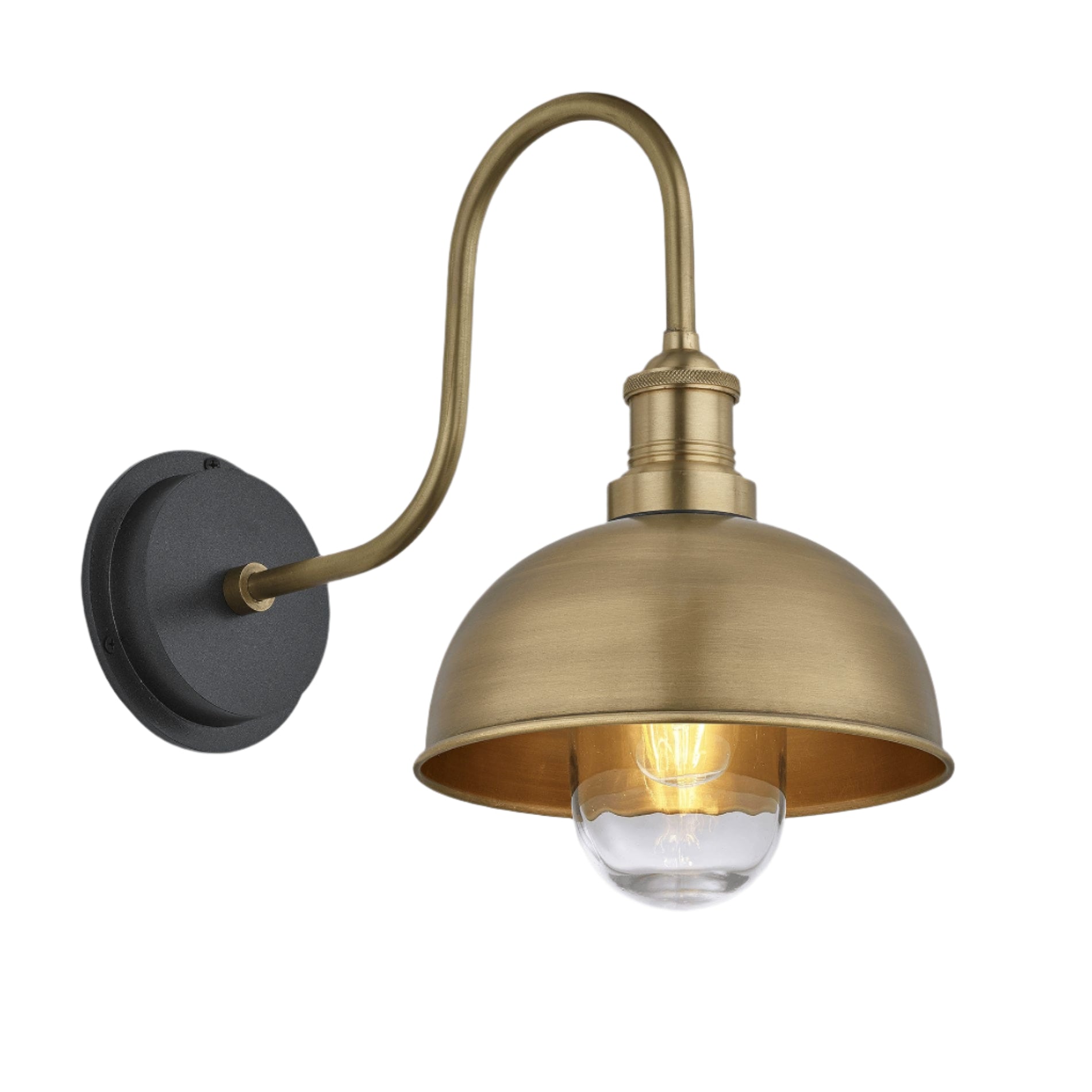 Swan Neck Outdoor Dome Wall Lights | 8 Inch Brass | Vintage Lighting
