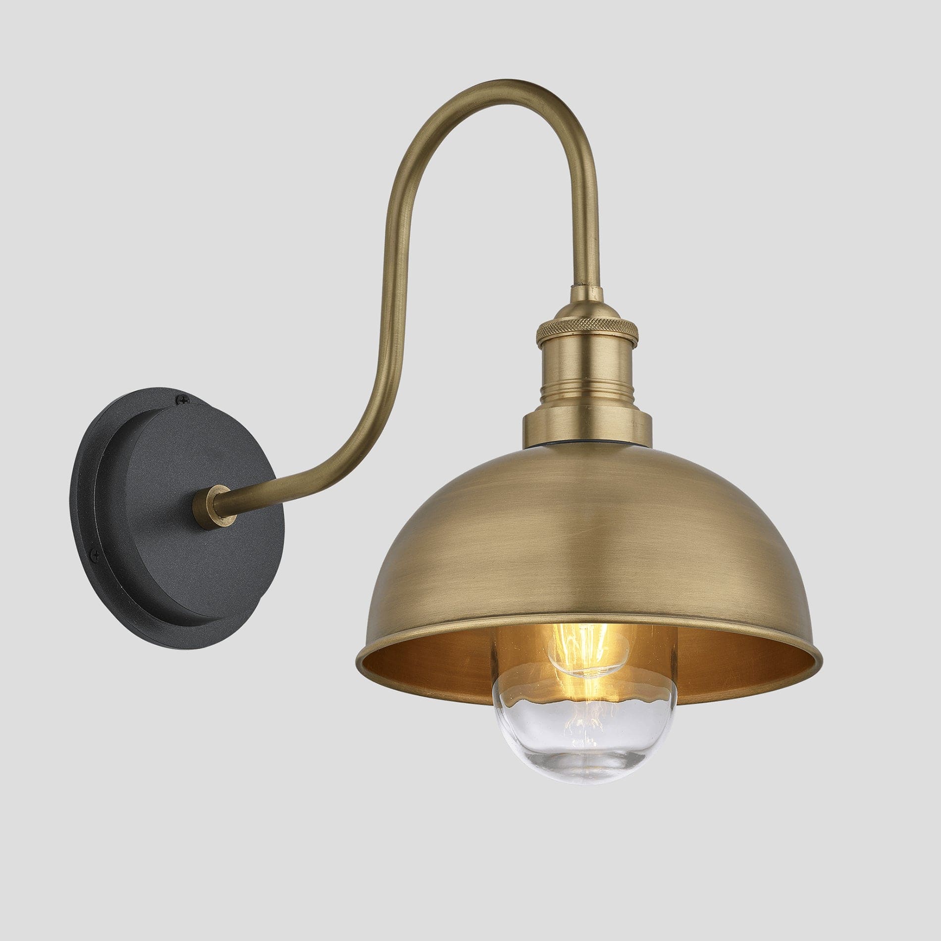 Swan Neck Outdoor & Bathroom Dome Wall Light - 8 Inch - Brass Industville SN-IP65-DWL8-B-BH
