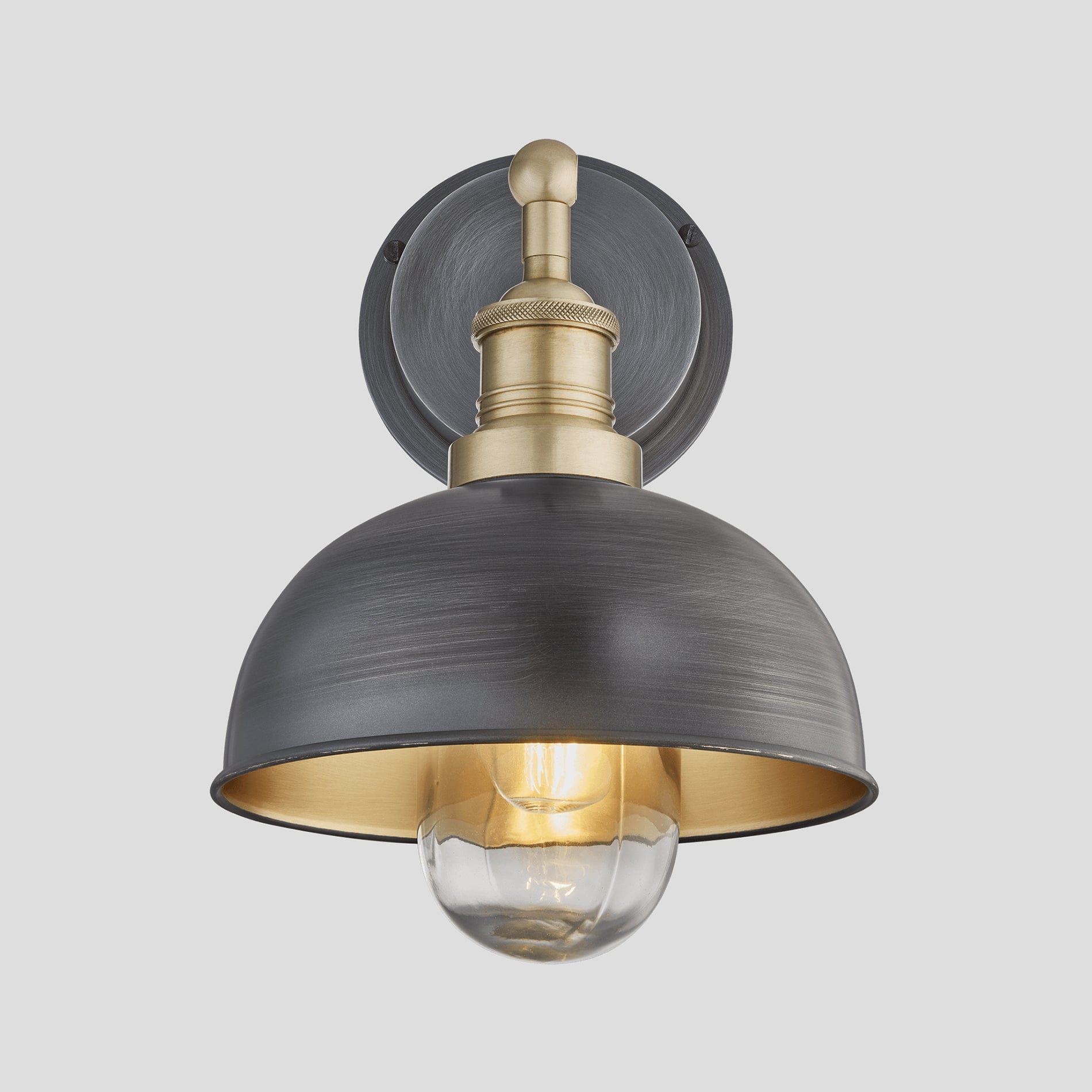 Brooklyn Outdoor & Bathroom Dome Wall Light - 8 Inch - Pewter & Brass Industville BR-IP65-DWL8-BP-BH