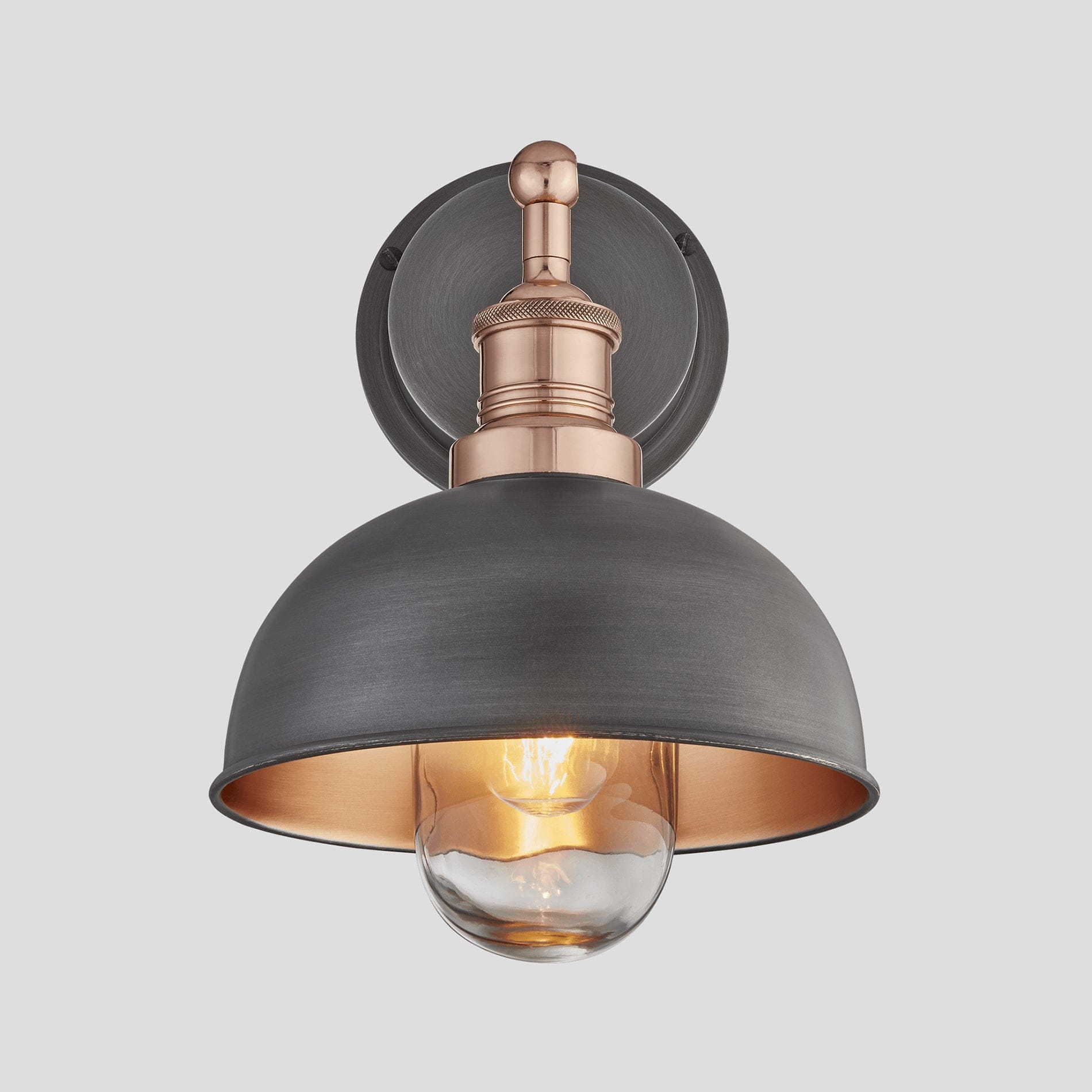 Brooklyn Outdoor & Bathroom Dome Wall Light - 8 Inch - Pewter & Copper Industville BR-IP65-DWL8-CP-CH