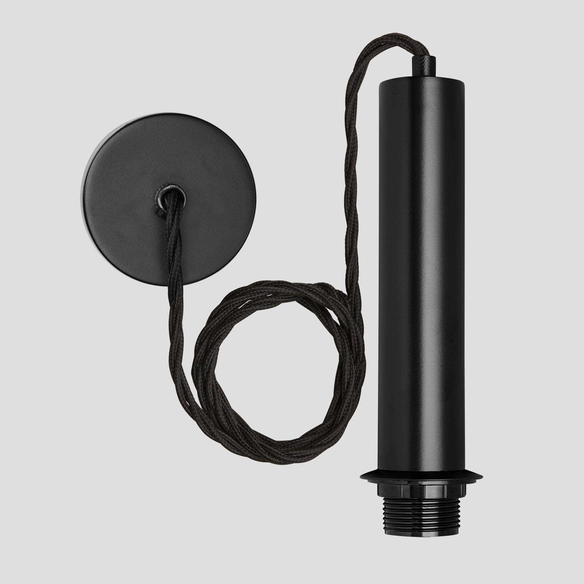 Sleek Cylinder Cord Set ES E27 Bulb Holder - Black ring - Fabric Flex - Black Industville SL-CY-CS-BK