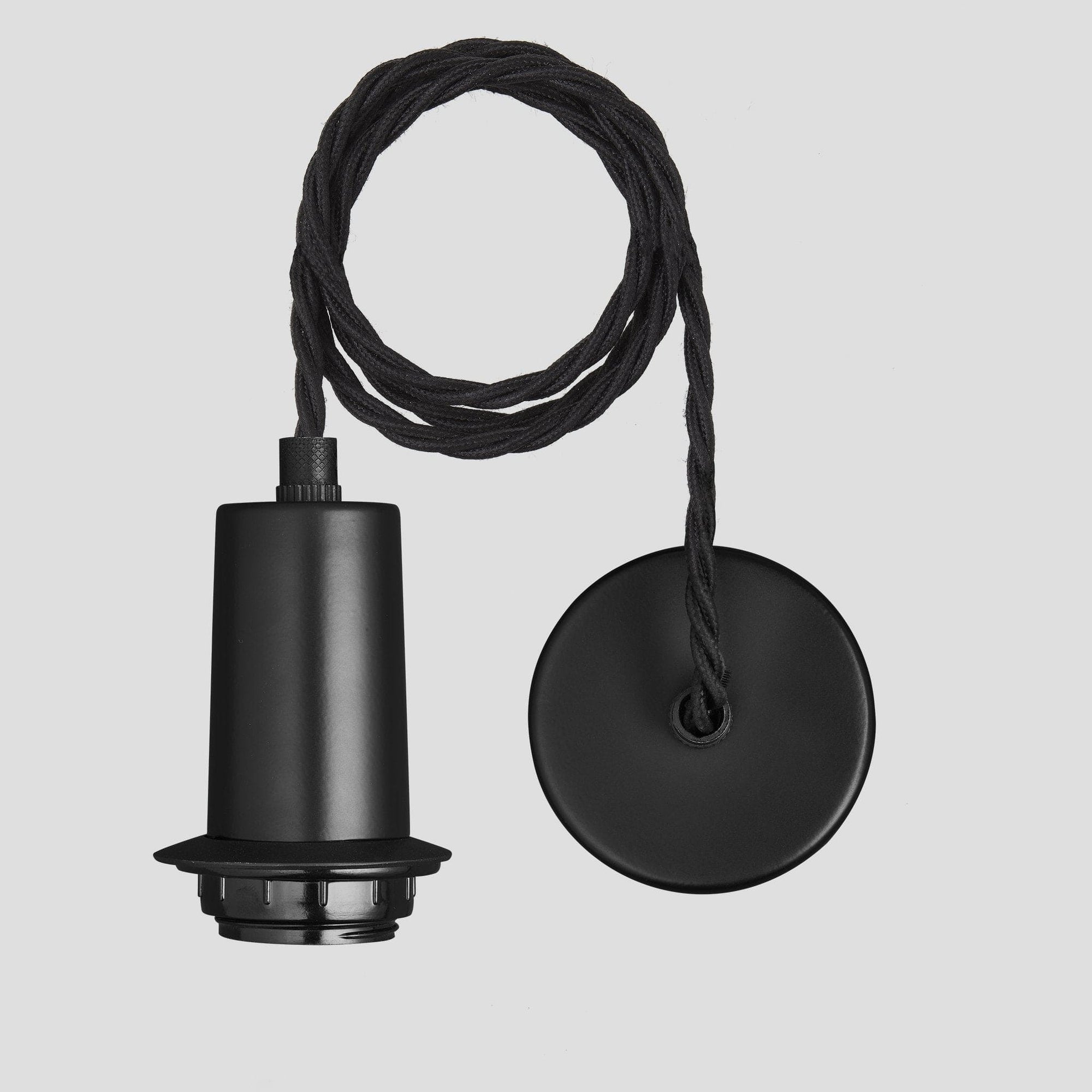 Sleek Edison Cord Set ES E27 Bulb Holder - Black Ring & Fabric Flex Industville SL-EBH-BK