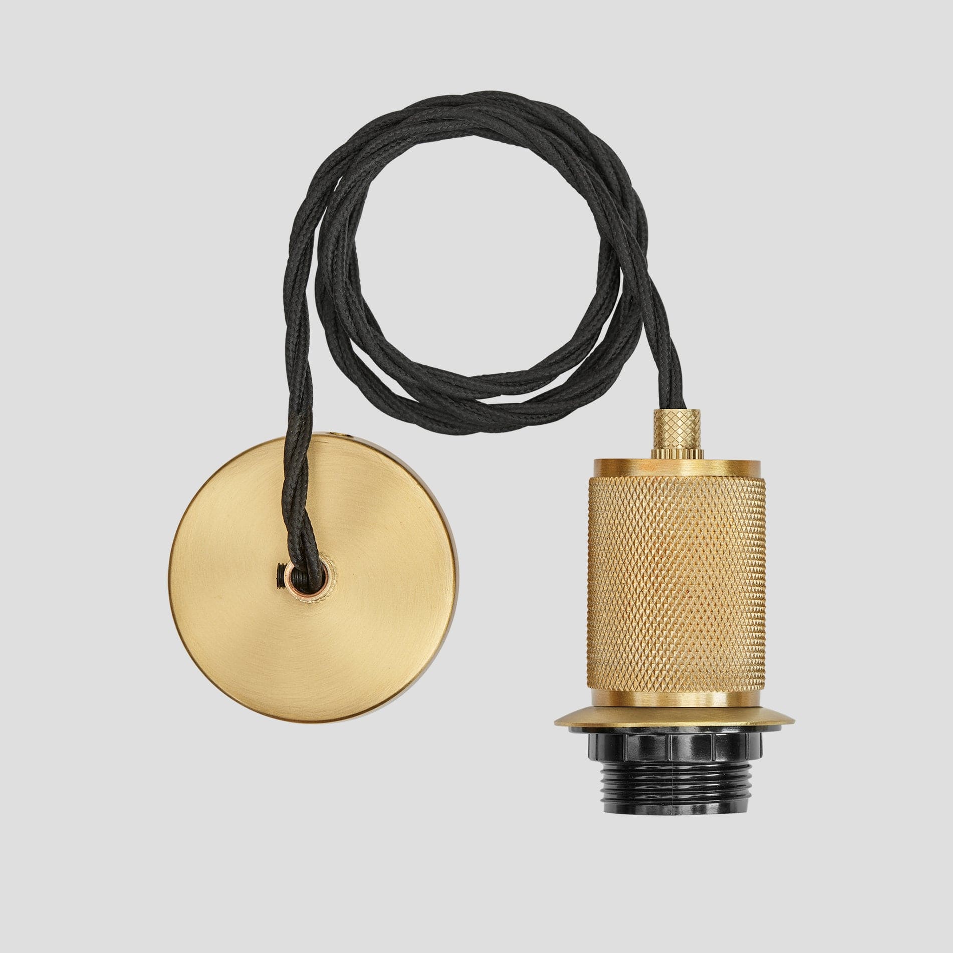 Knurled Edison Cord Set ES E27 Bulb Holder - Brass Ring & Fabric Flex Industville KN-ECS-B