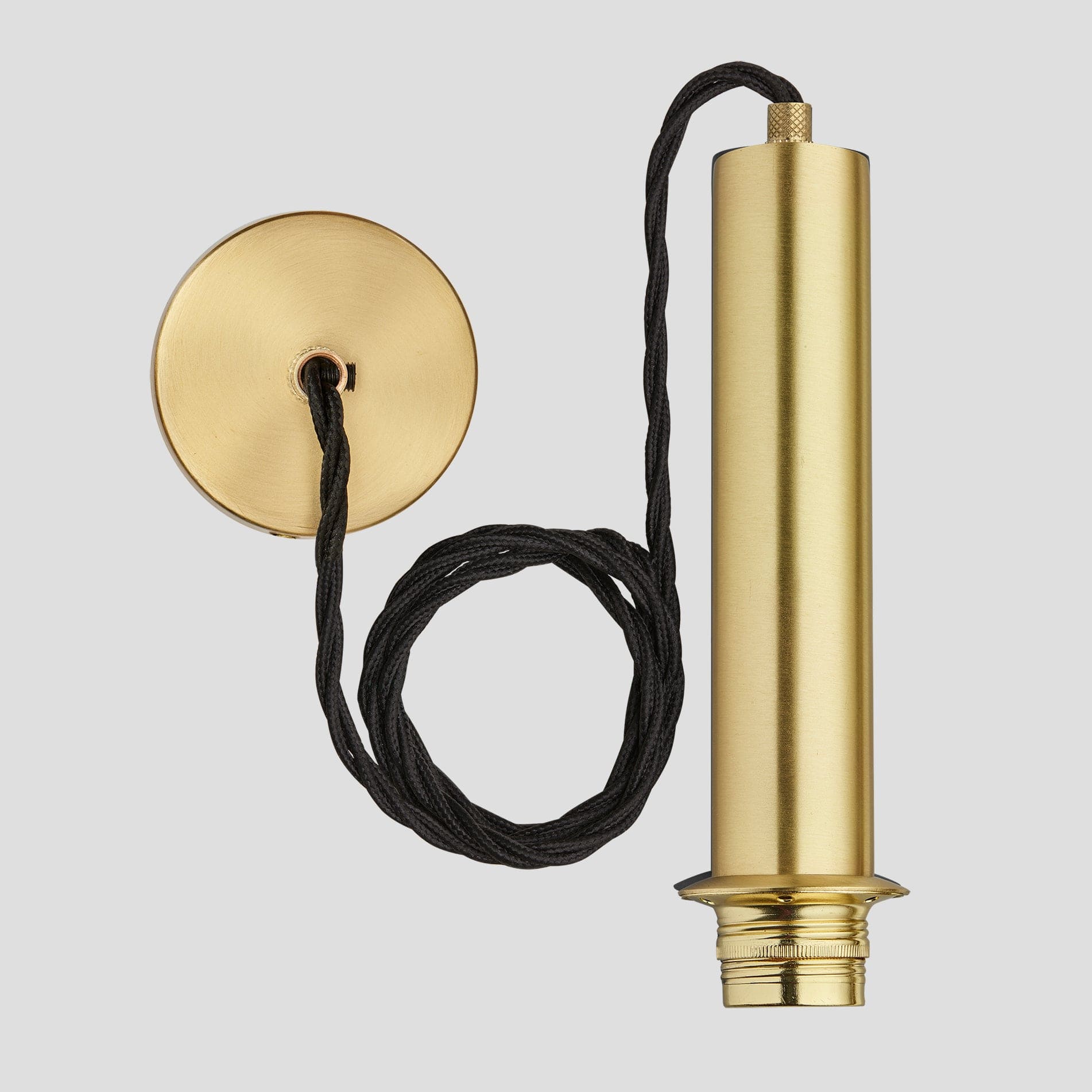 Sleek Cylinder Cord Set ES E27 Bulb Holder - Brass ring - Fabric Flex - Brass Industville SL-CY-CS-B