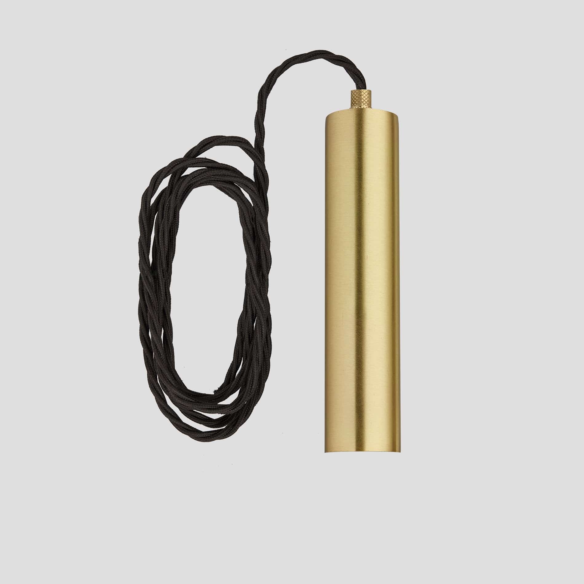 Sleek Cylinder Edison Cord Set ES E27 Bulb Holder - Brass & Fabric Flex - 2m - Without Ceiling Rose Industville SL-CY-ECS-B-2M-NCR