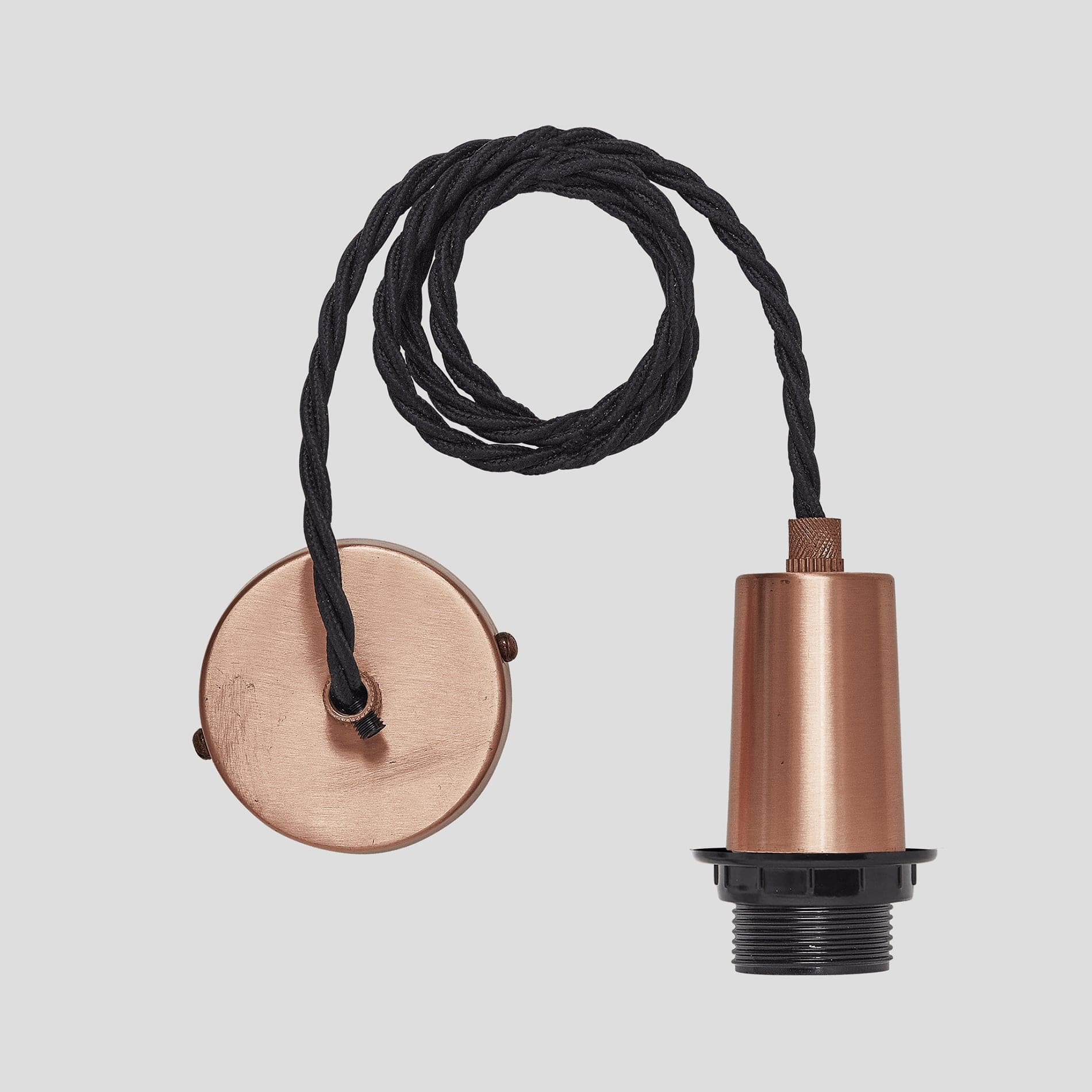 Sleek Edison Cord Set ES E27 Bulb Holder - Copper & Fabric Flex Industville SL-EBH-C