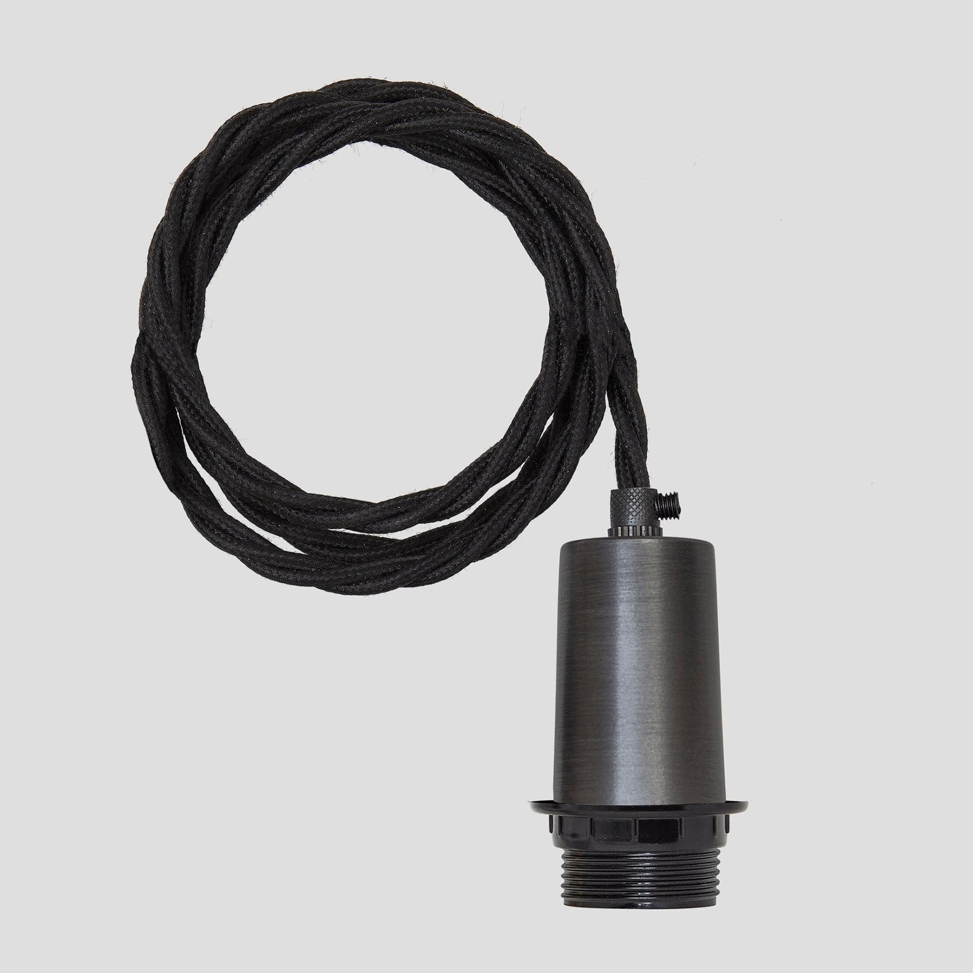 Sleek Edison Cord Set ES E27 Bulb Holder - Fabric Flex - Pewter - 2m - Without Ceiling Rose Industville SL-EBH-P-2M-NCR