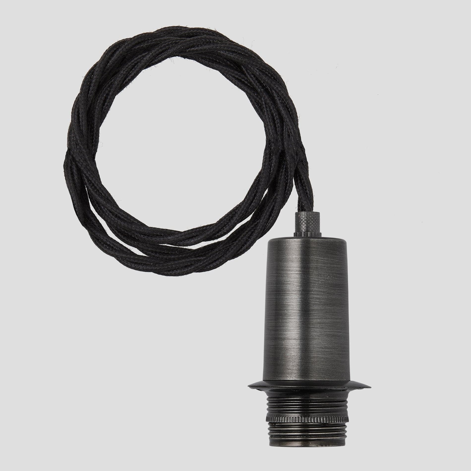 Sleek Edison Cord Set ES E27 Bulb Holder - Pewter Ring & Fabric Flex - 2m - Without Ceiling Rose Industville SL-ECS-P-2M-NCR