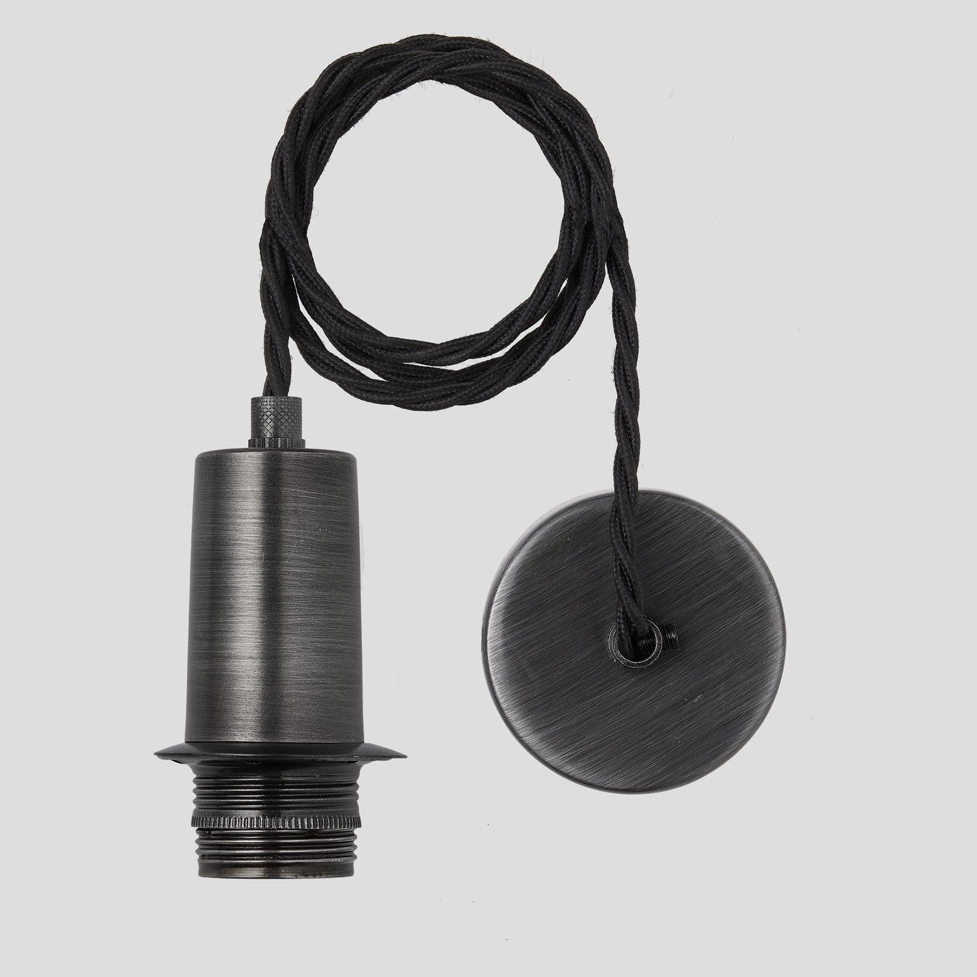 Sleek Edison Cord Set ES E27 Bulb Holder - Pewter Ring & Fabric Flex Industville SL-ECS-P