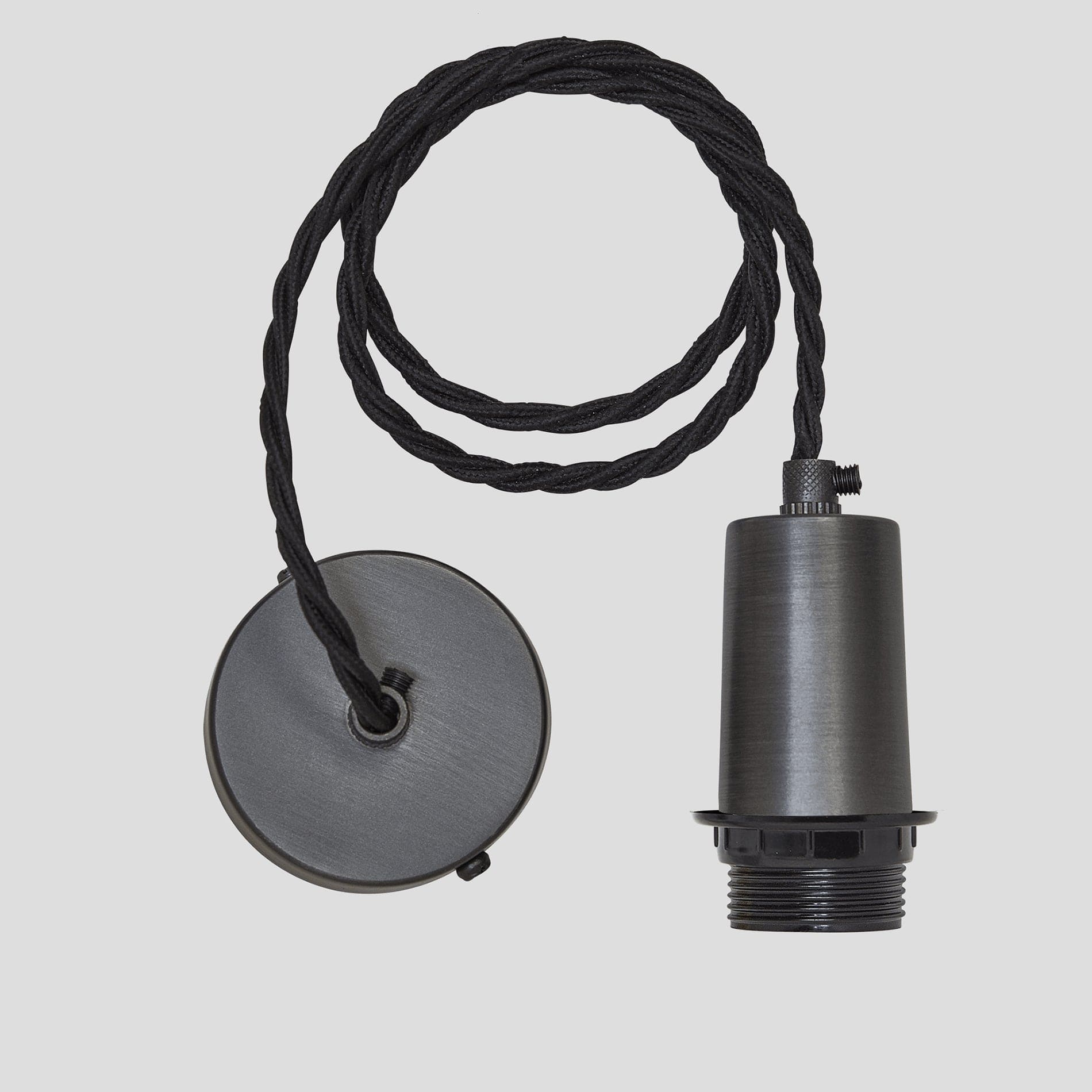 Sleek Edison Cord Set ES E27 Bulb Holder - Pewter & Fabric Flex Industville SL-EBH-P