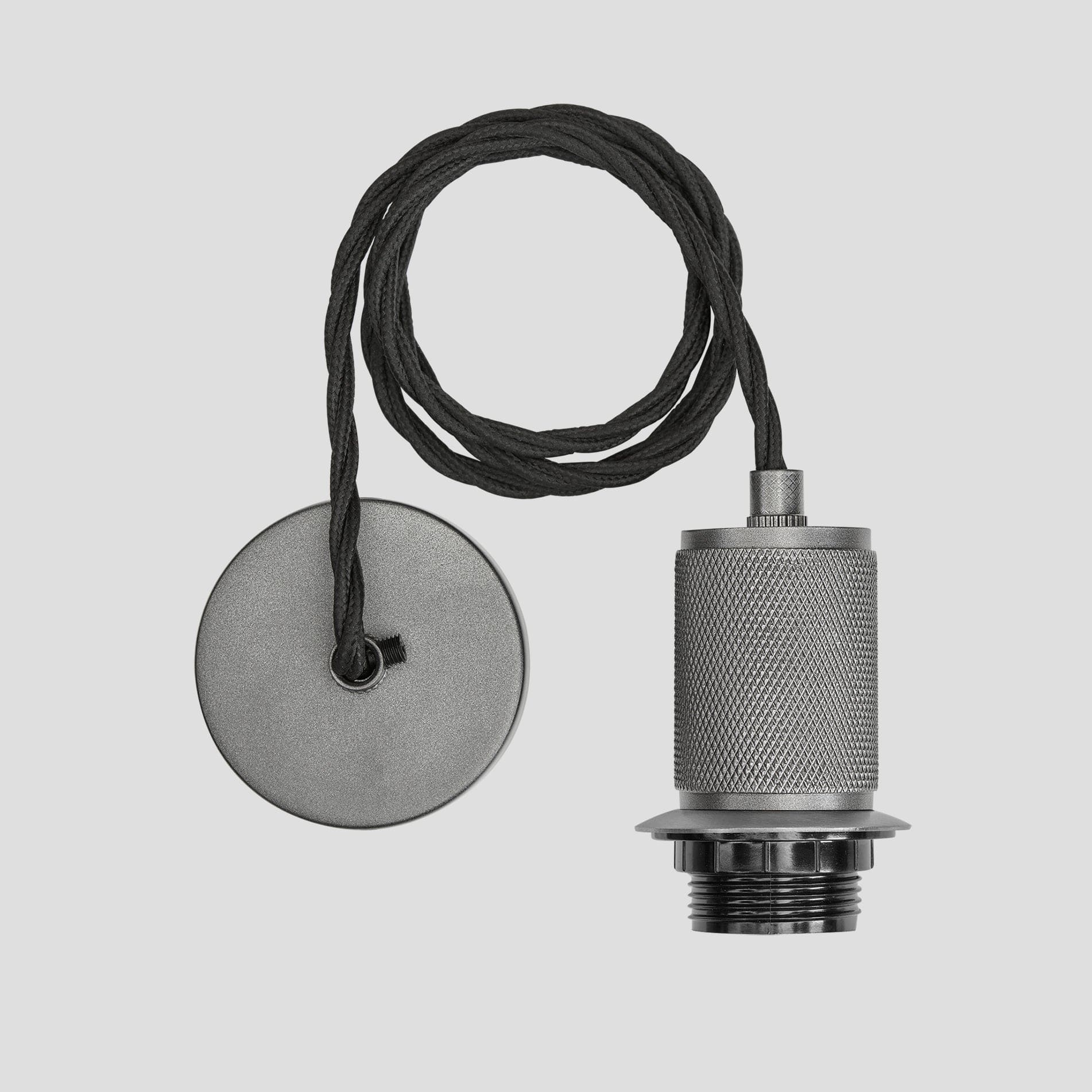 Knurled Edison Cord Set ES E27 Bulb Holder - Pewter Ring & Fabric Flex Industville KN-ECS-P