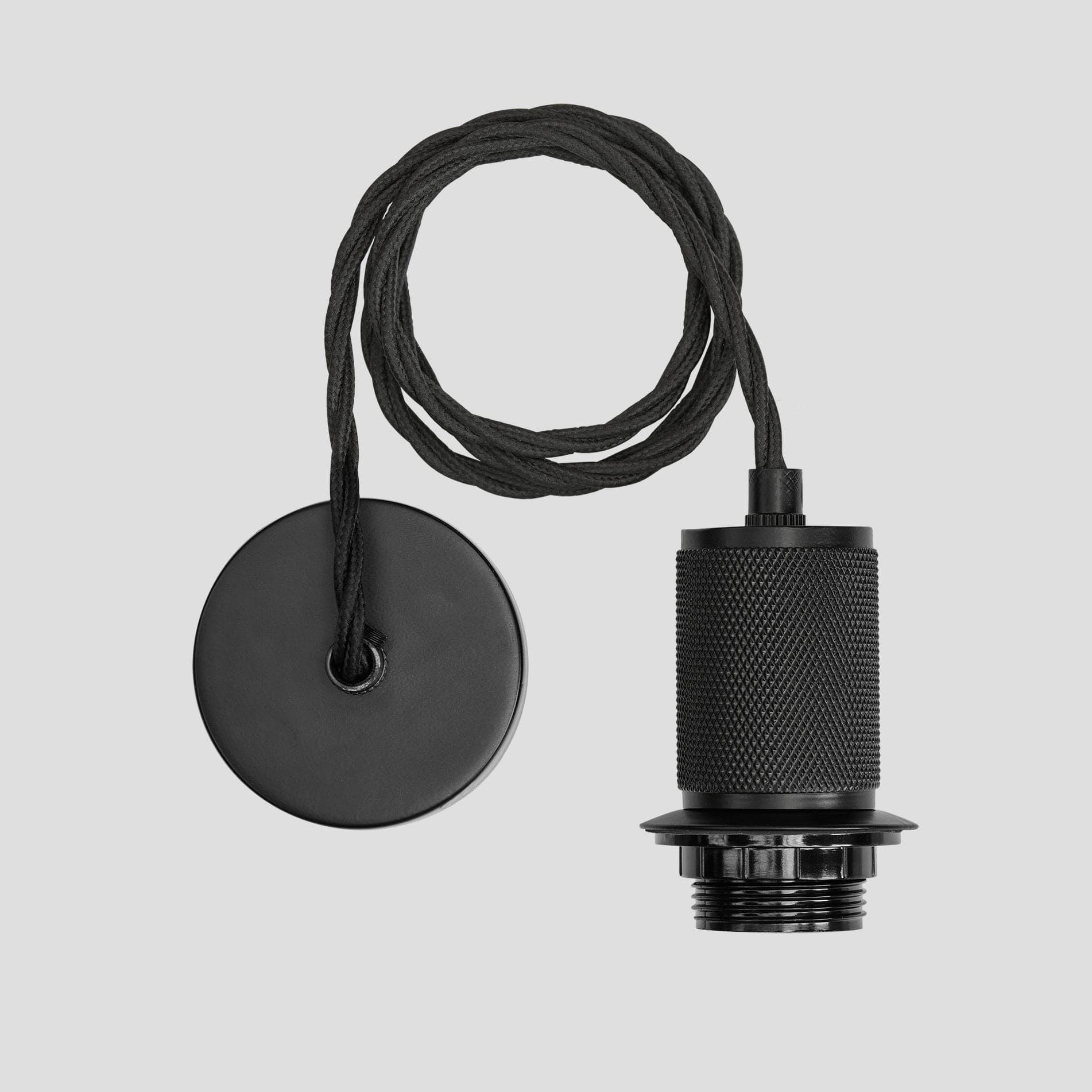 Knurled Edison Cord Set ES E27 Bulb Holder - Black Ring & Fabric Flex Industville KN-ECS-BK